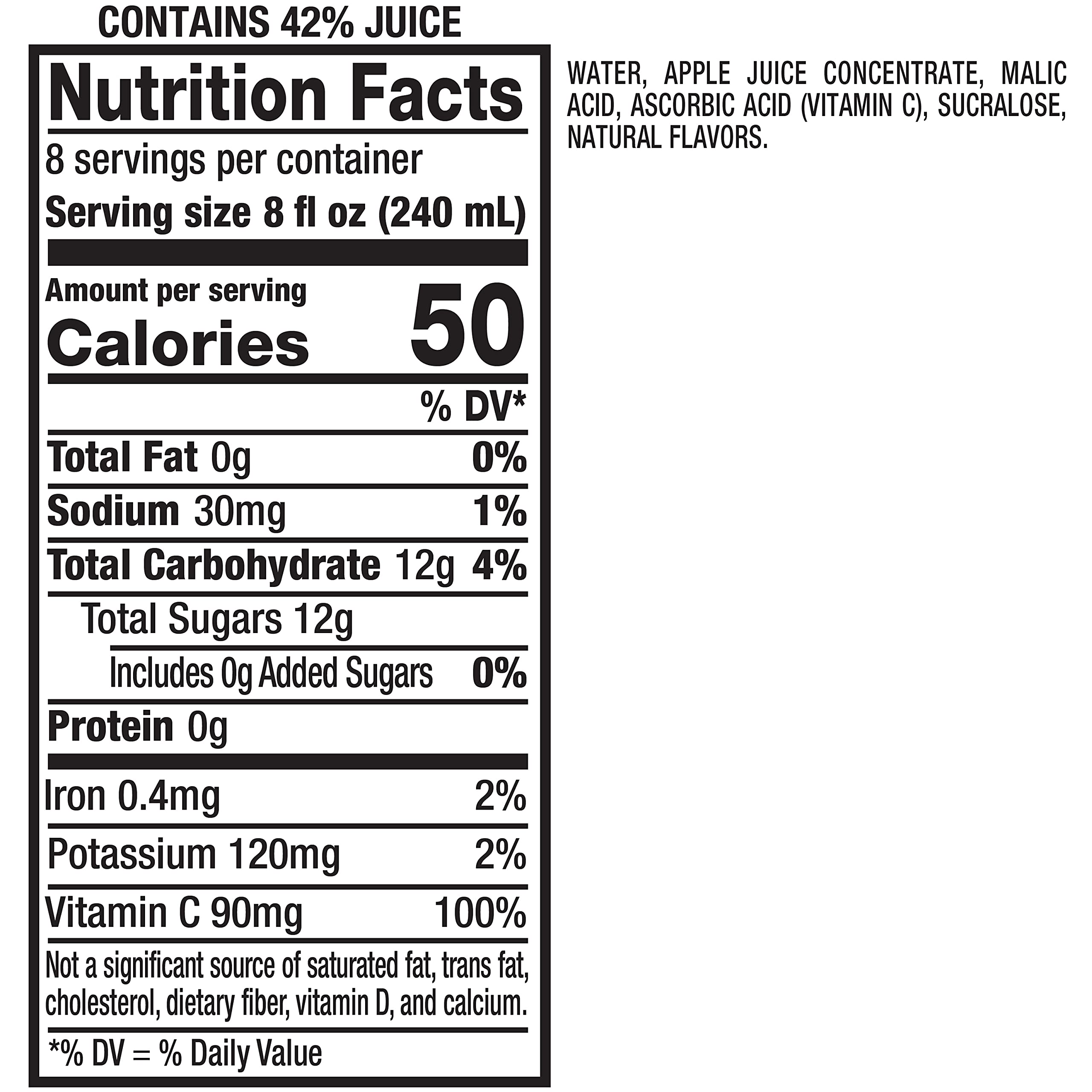 Mott's Apple Light Juice Drink, 64 Fl Oz Bottle (Pack Of 8), 42% Fruit Juice With 50% Fewer Calories Than 100% Apple Juice, Excellent Source Of Vitamin C