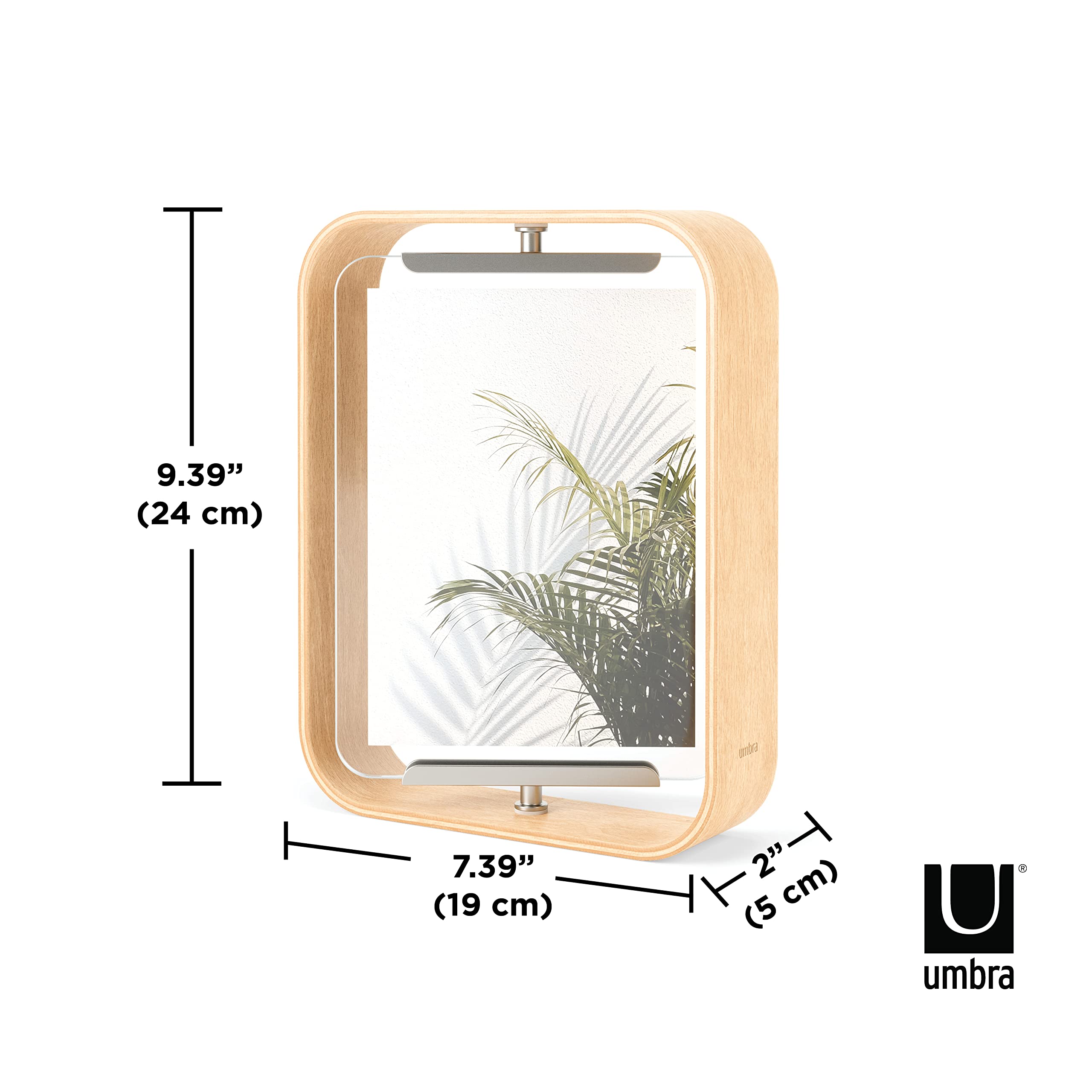 Umbra Bellwood Desk Frame, Rotating Floating Picture Frame, Horizontal or Vertical, 4x6in, Natural