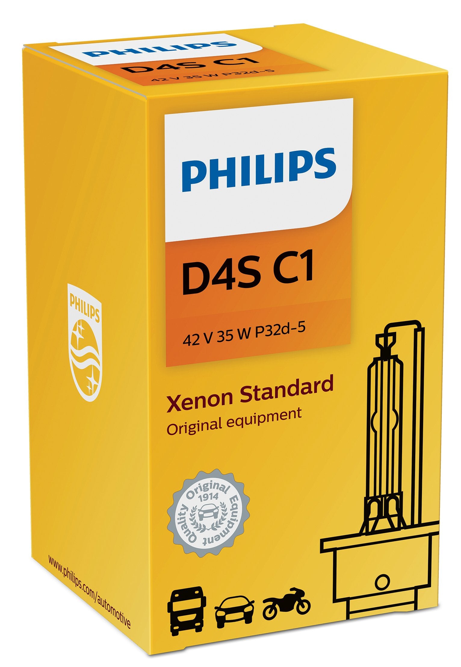 Philips D4S Standard Authentic Xenon HID Headlight Bulb, 1 Pack