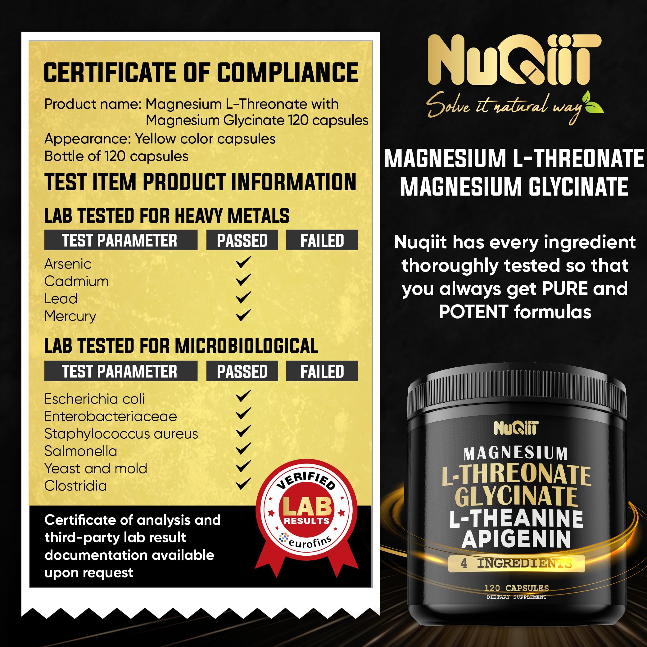 Magnesium L-Threonate Capsules 500mg Magnesium Glycinate 500mg & More Supplement - 120 Capsules - Impressive Benefits for Support Positive Mood, Muscle Growth, Immune System, Brain Health & Focus