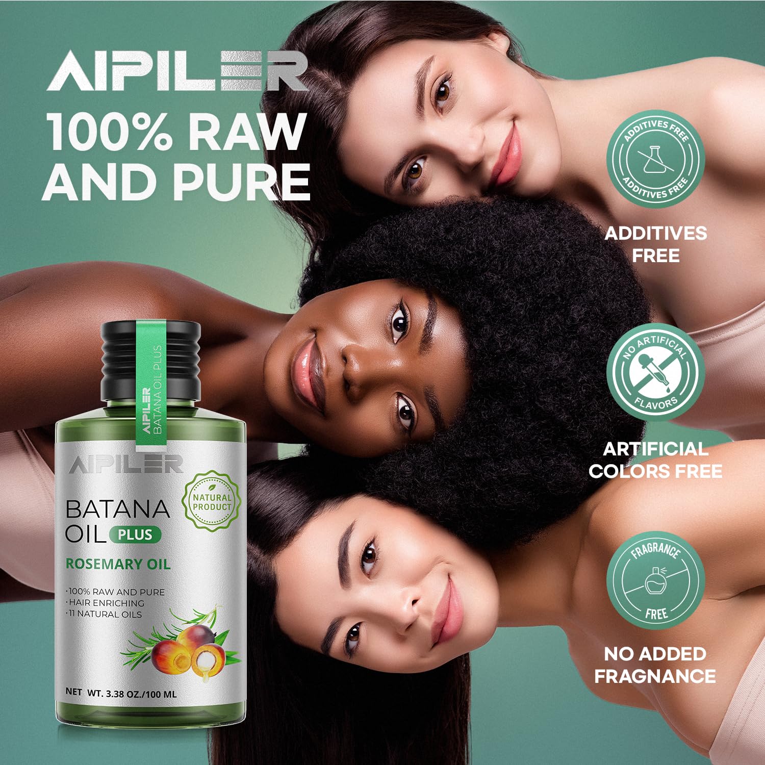 Batana Oil with Rosemary for Hair Growth: Vegan Natural Hair Oils - Nourish Hair Eyelashes Eyebrows Beard and Mustache - 100% Raw Castor Coconut Tea Tree Peppermint Ginger Jojoba and Argan Oils 3.38oz