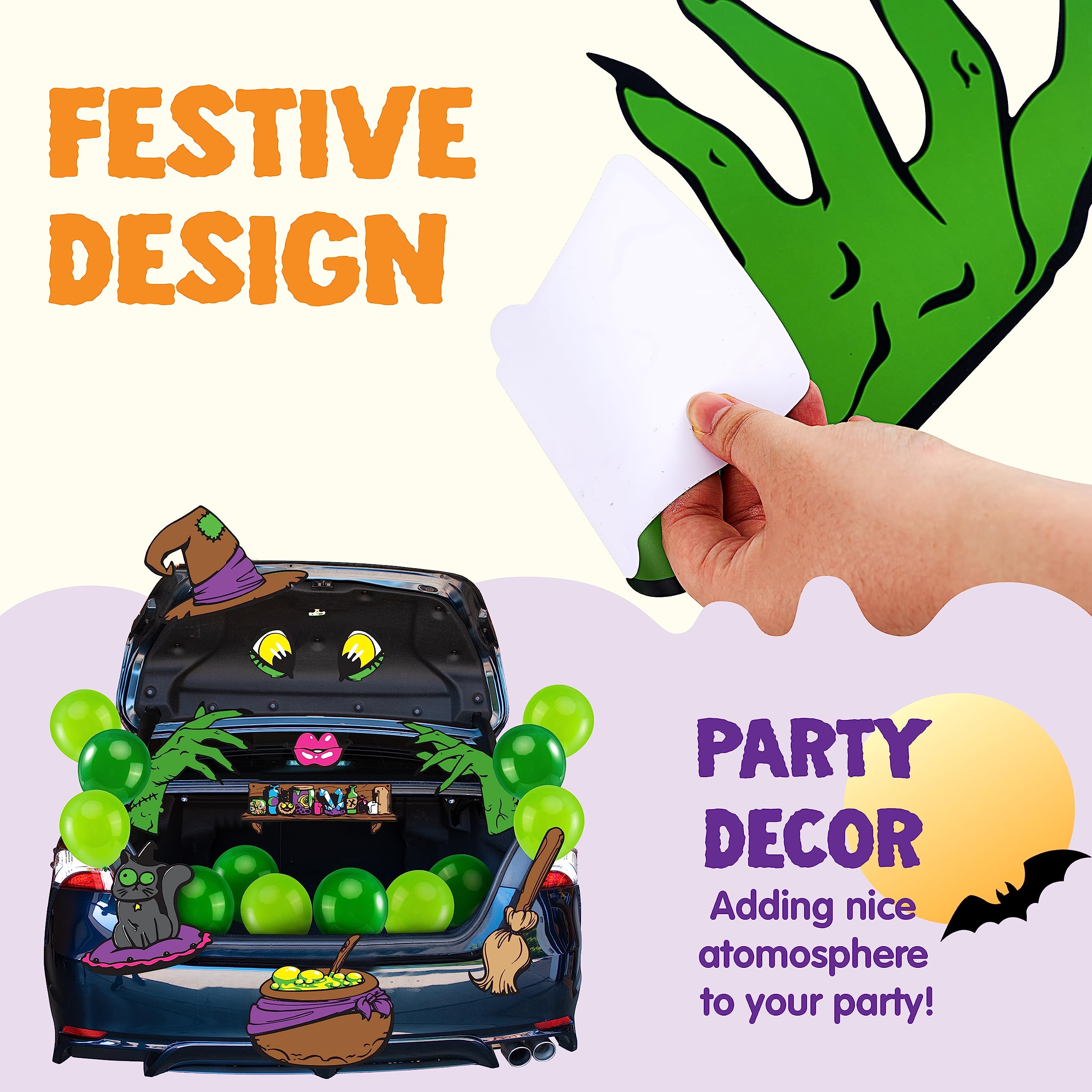 JOYIN Halloween Witch Trunk or Treat Car Decorations Kit for SUV, Witch hat Balloons Cauldron Witch Broom Black Cat Car Stickers Vehicle Van Garage Door Entryway Archway Halloween Decorations Outside