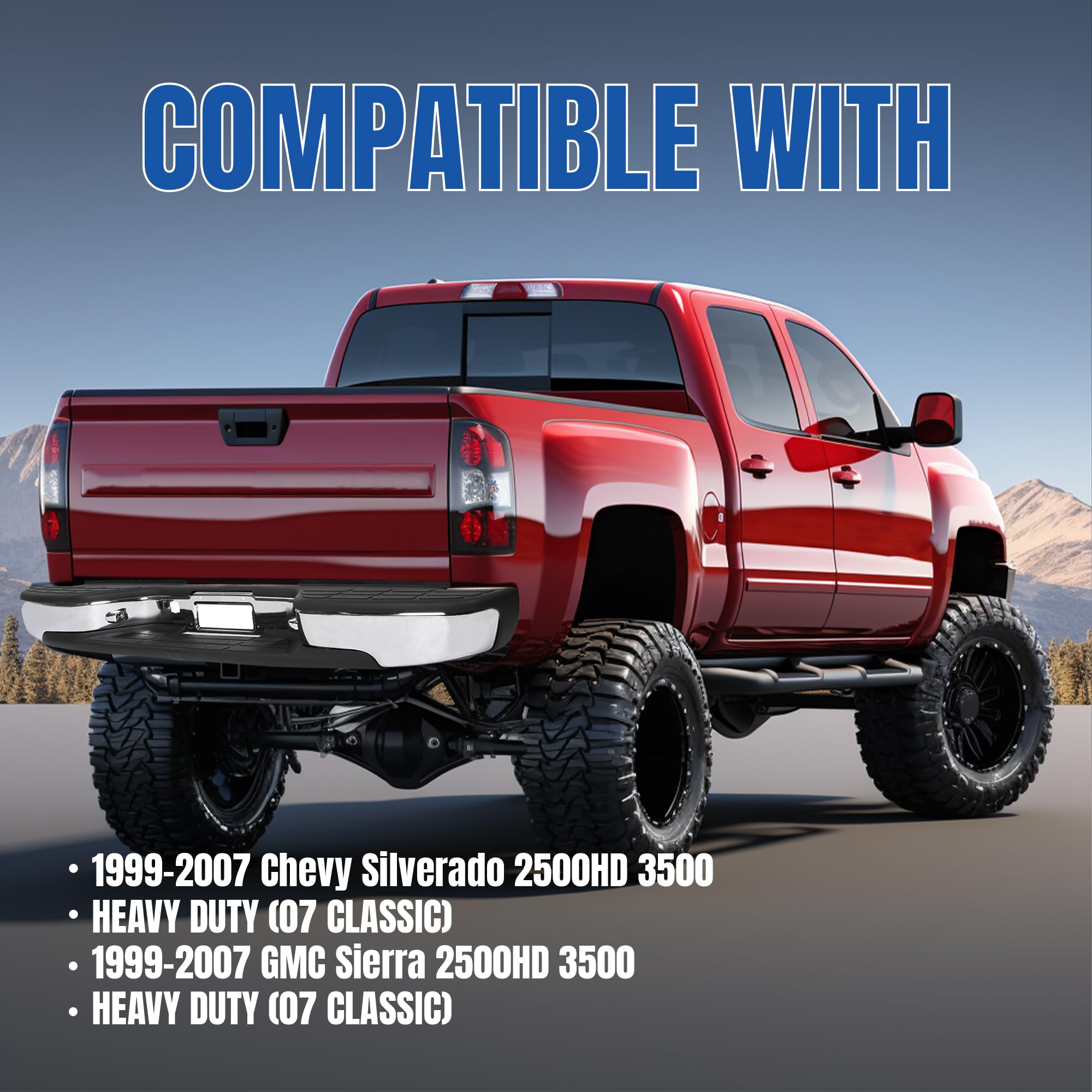 KUAFU Rear Step Bumper Compatible with 1999-2007 Chevy Chevrolet Silverado GMC Sierra 2500 HD 3500 Truck Chrome Steel Replacement for GM1103129 12473000 GM1103141 GM1191121