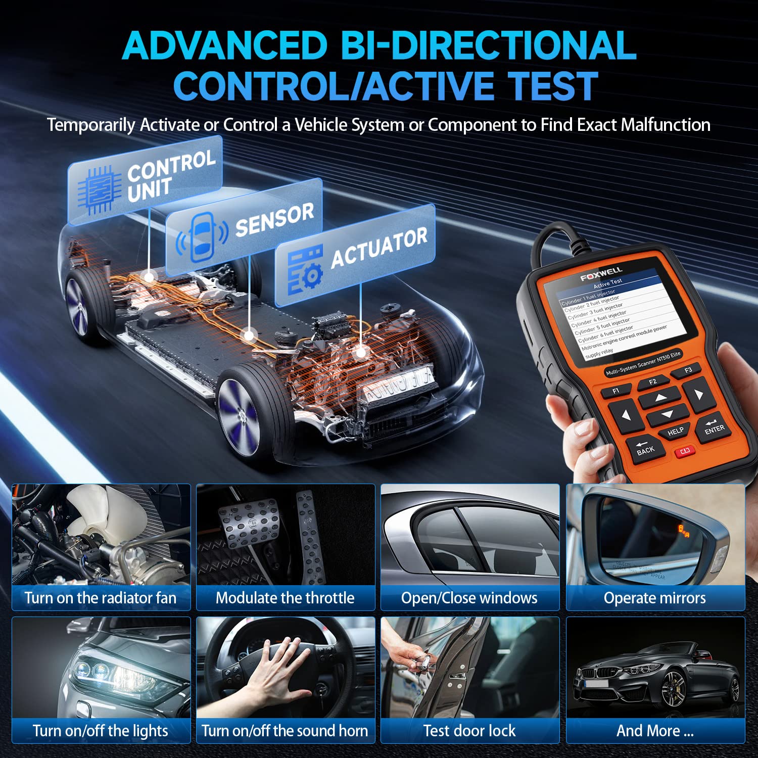FOXWELL NT510 Elite Scan Tool fit for BMW Scanner Full Diagnostic Tool OBD2 Scanner, All System Bi-Directional Control Code Reader with All Reset Services, Battery Registration Tool fit for BMW Mini