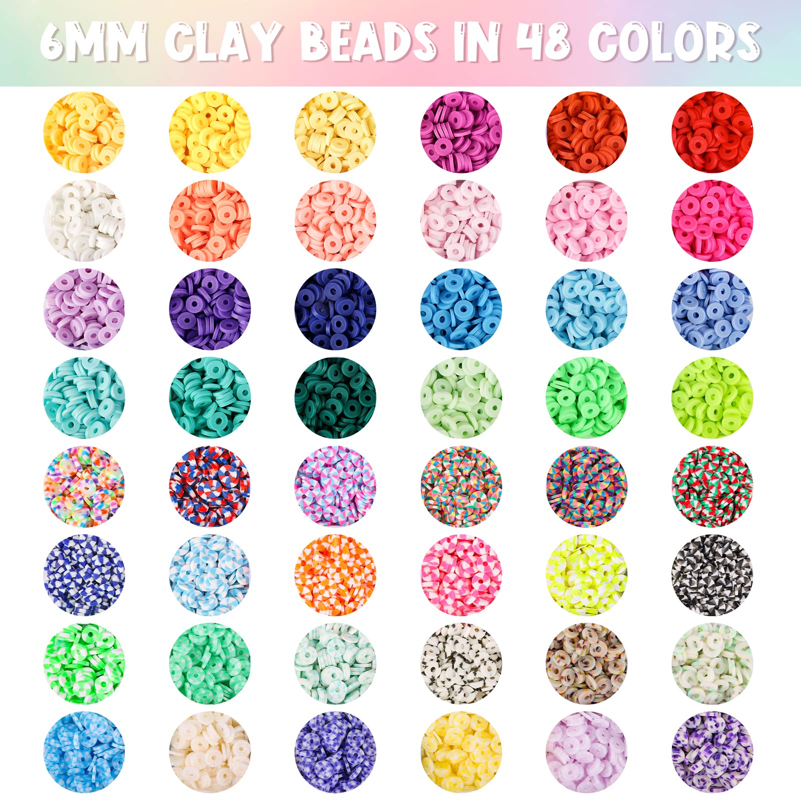 Petoss 10800pcs Clay Beads for Bracelets Making Kit,48 Colors Polymer Clay Beads Kit for Jewelry Making for Women,6mm Heishi Beads with 416 Letters Beads Gift Pack