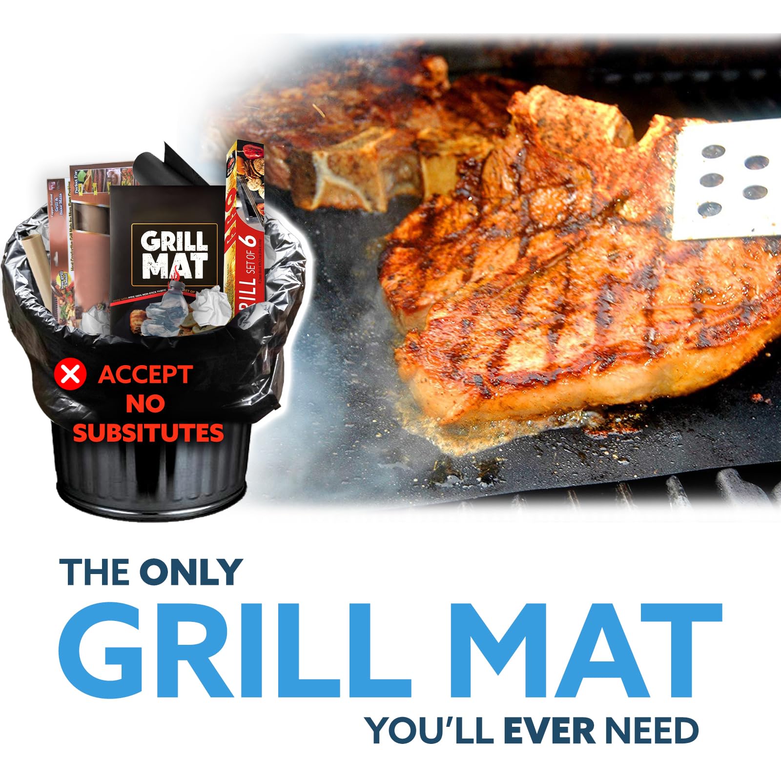 Kona Best BBQ Grill Mat - Heavy Duty 600 Degree Non-Stick Grill Mats for Outdoor Grilling | Premier BBQ Grill Accessories Nonstick Grill Matt (Set of 2) Engineered in The USA | 7-Year Warranty