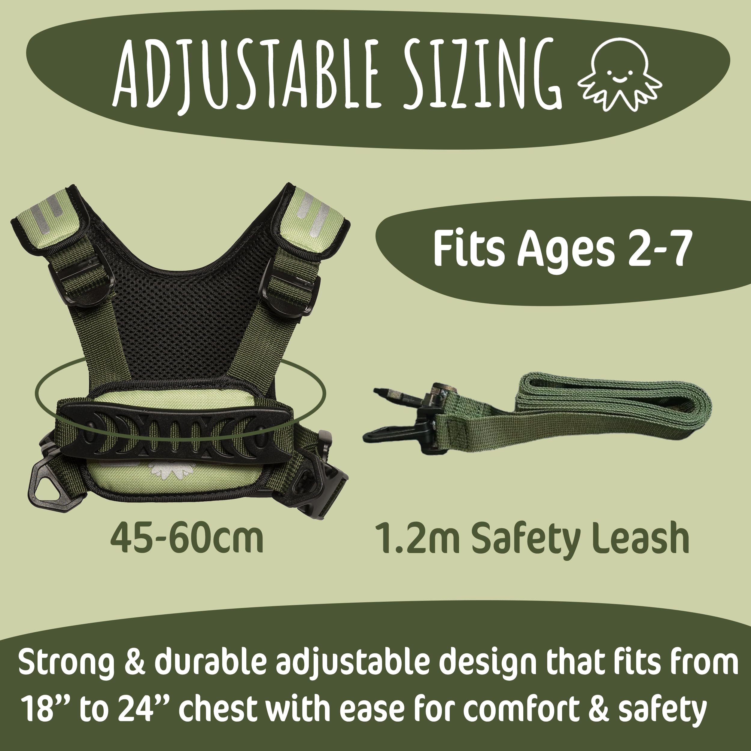 Hobble De Hoo Autism Safety Harness with leash for Kids 2-7 | Walking Safety Vest with Grab Handles for Wandering Prevention (Green)