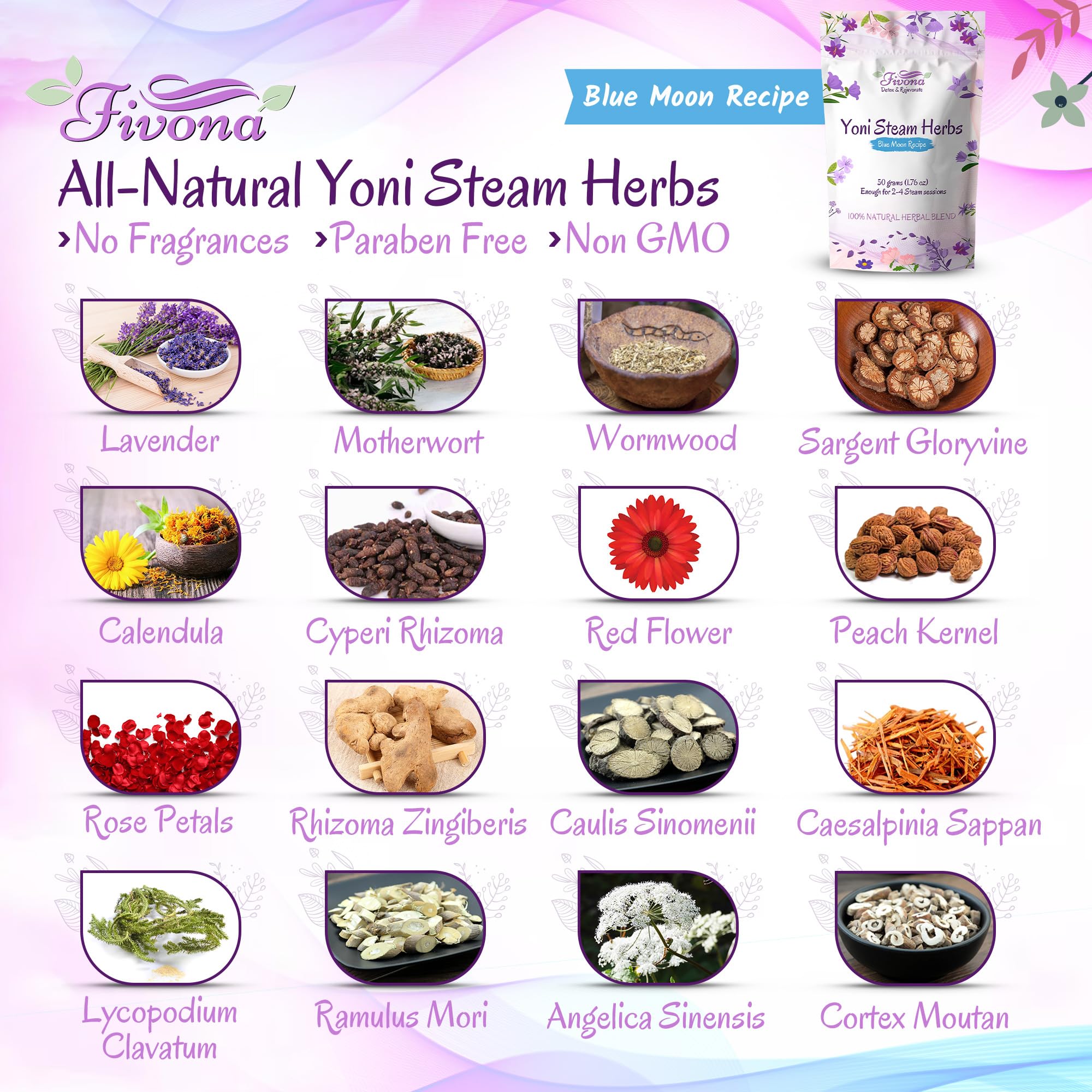 Fivona 2 in 1 Yoni Steam Kit Over The Toilet Seat with V Steam Herbs Blue Moon Recipe for Detox, Cleansing, PH Balance and Odor Control