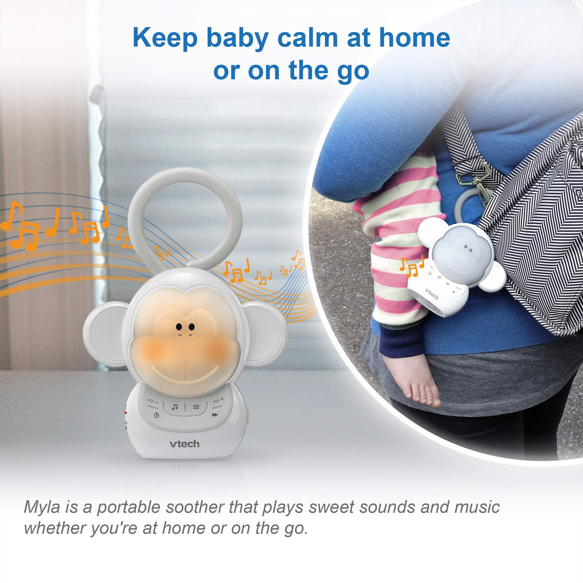 VTech Communications BC8211 Myla The Monkey Baby Sleep Soother with a White Noise Sound Machine Featuring 5 Soft Ambient Sounds, 5 Calming Melodies & Soft-Glow Night Light, 1 Count (Pack of 1)