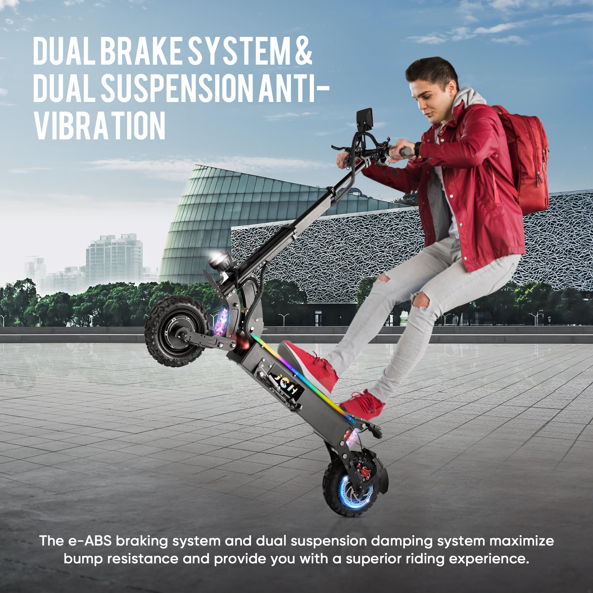 JGH 6000W 40Ah Dual Motor Electric Scooter for Adults with Seat, 65-75 Mile Range, 55MPH Top Speed, Foldable, LED Display, Non-Slip Deck, Adjustable Handlebar Height