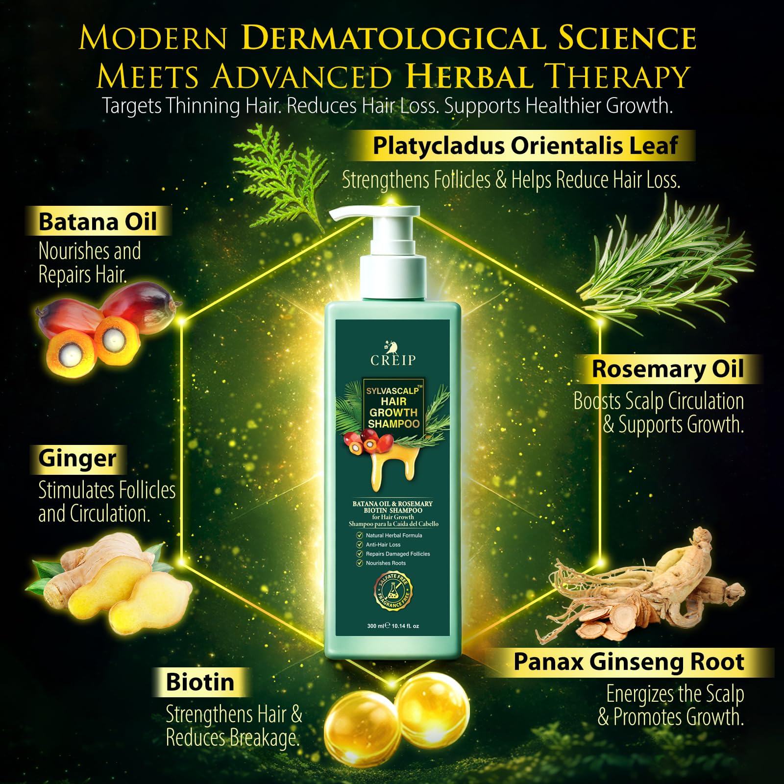 Rosemary & Batana Oil Hair Growth Shampoo: Hair Loss Shampoo for Men and Women with Biotin, Sulfate & Fragrance-Free Thickening
