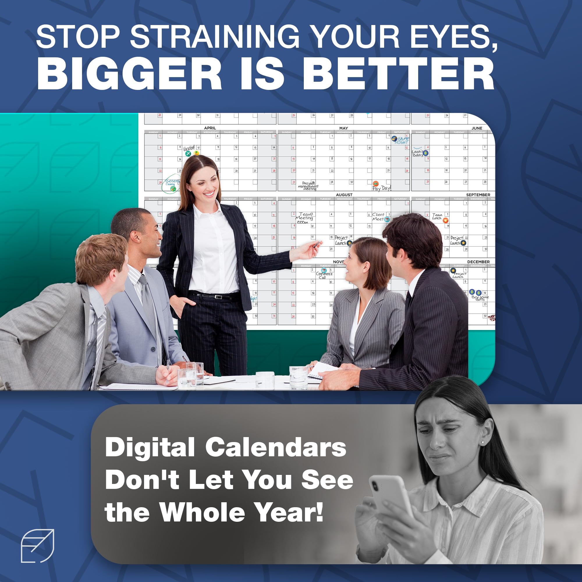 Giant Wall Calendar 2025, 38" x 58" - Dry Erase, Undated, Yearly, Reusable - 12 Month Large Whiteboard for Home, Classroom & Office, Includes Markers, Eraser & Accessories