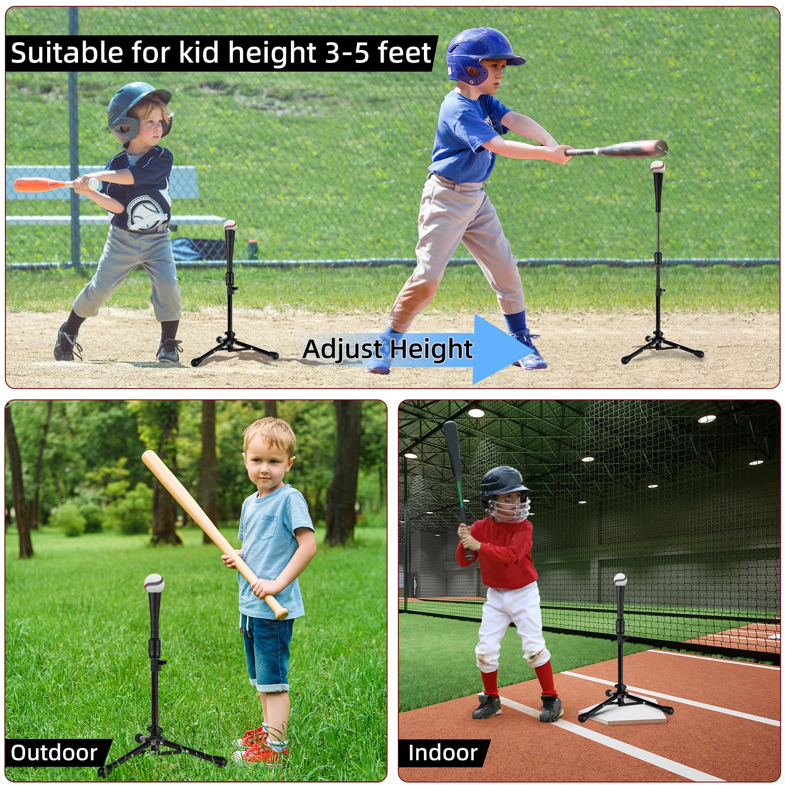 23.5 to 39.76 Inches Baseball Tee for Kids, Batting Tees for Baseball with Carry Bag, Portable Stable Tanner Tee, Baseball Training Equipment Aged 5-12, Softball Tee for Batting and Hitting (Black)
