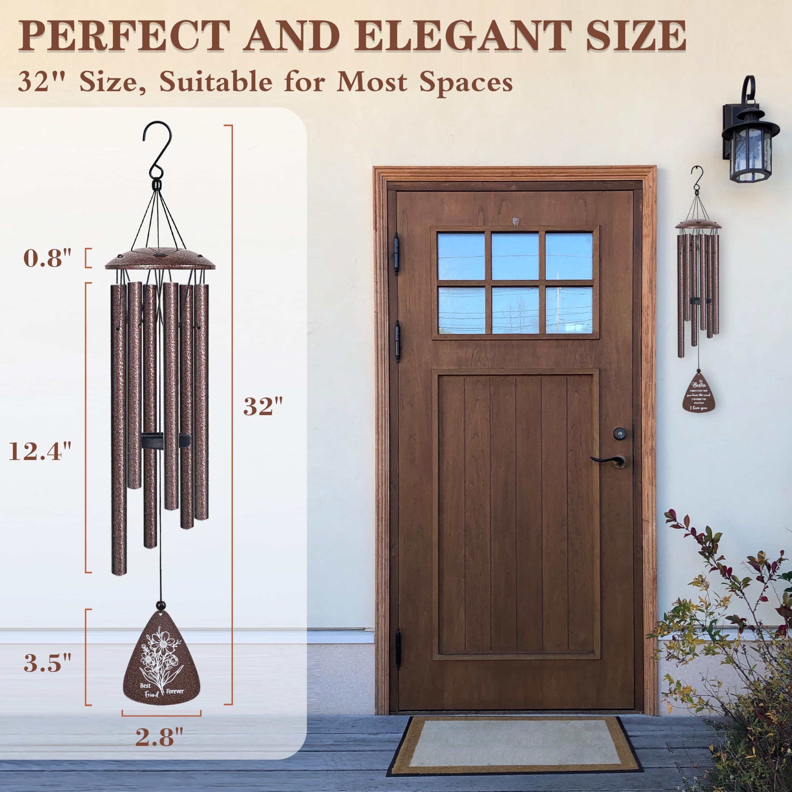 Bestie Gifts for Women, 32" Bronze Wind Chimes, Best Friend Birthday Gifts for Women, Friendship Gift for Birthday Christmas, Unique Bestie Gift Ideas for Woman Female Bestfriend BFF, Home Decor