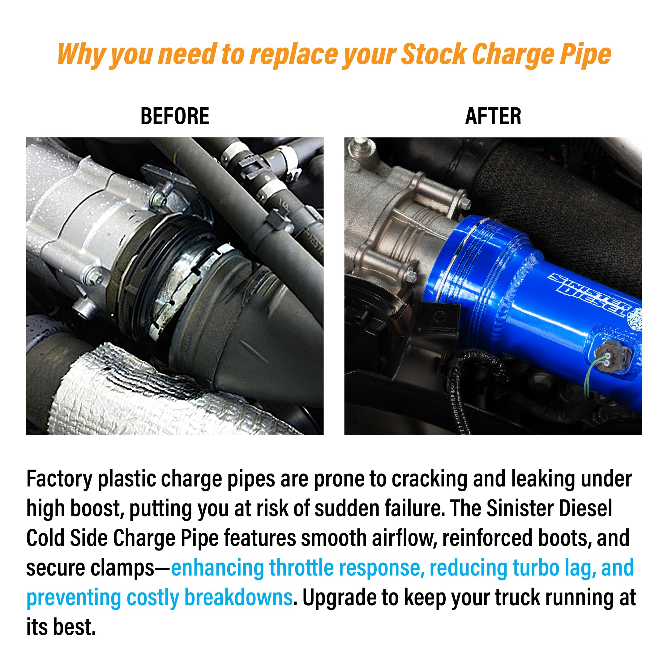 Sinister Diesel Cold Side Charge Pipe for 2017+ Ford Powerstroke 6.7L | Aluminum Intercooler Pipe Upgrade | Improved Airflow, Durability & Performance | 50 State Legal | SD-CSCP-6.7-17