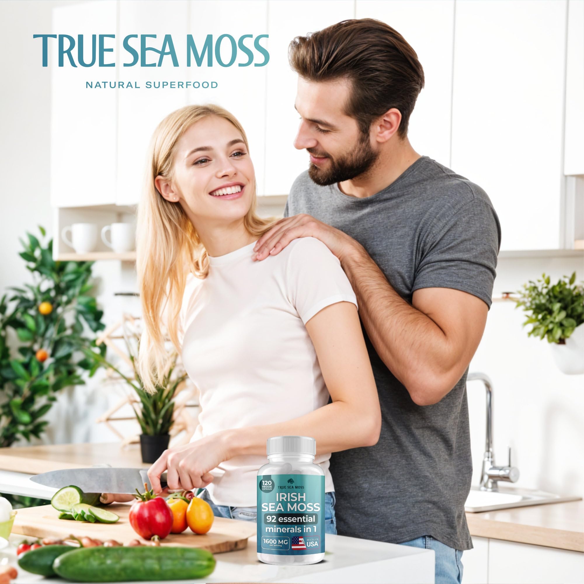 TrueSeaMoss Irish Sea Moss Capsules - 120 Original Capsules (1600mg) - Prebiotic Superfood - Boosts The Immune & Digestive System - Healthy Skin, Keto Detox, Gut, Joint Support