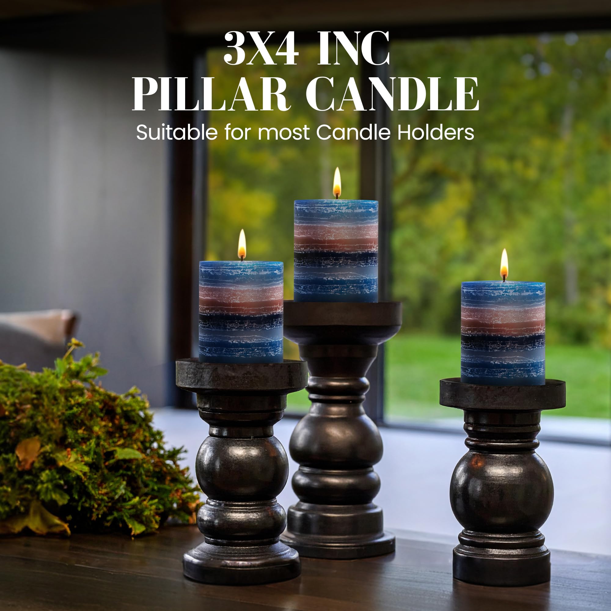 CraftyCrocodile Decorative Scented Pillar Candle - Handcrafted Navy Blue Candles with Cotton Wick, Smokeless for Spa, Aromatherapy, Home, Wedding - 40 Hour Burn Time - 3" W x 4" H