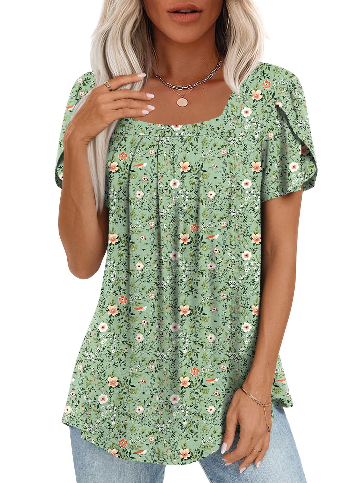 Anymiss Womens Summer Tops Dressy Casual Blouses Square Neck Tunic XL