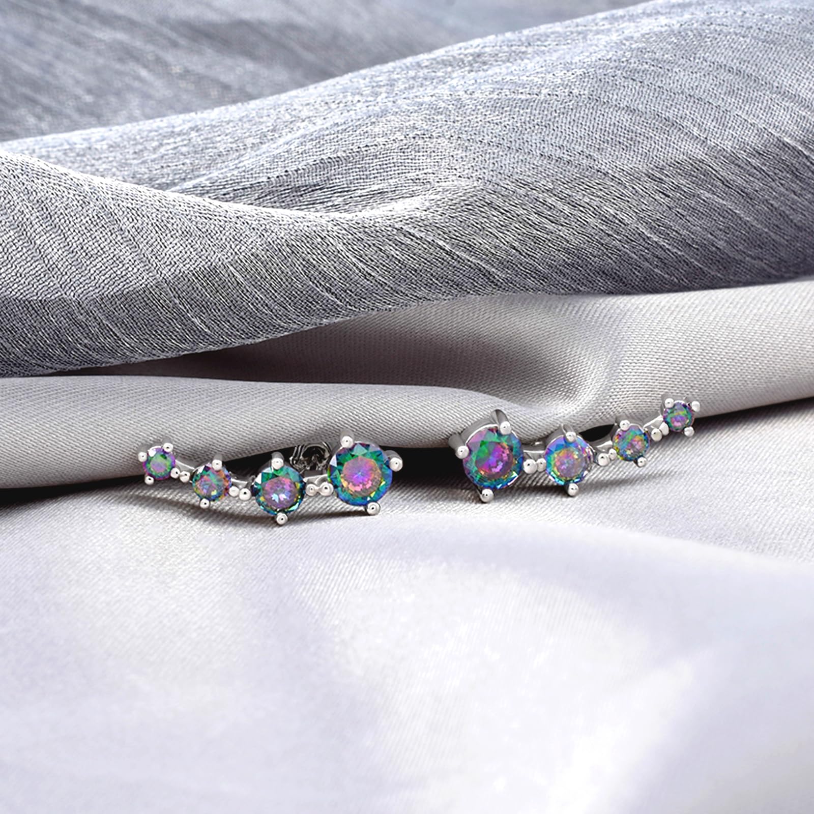 Silver Stud Earrings for Women Trendy - Sterling Silver Ear Climber Earrings Hypoallergenic Post Earrings for Sensitive Ears Colorful Cubic Zirconia Earrings Fashion Women's Earrings Gift for Birthday