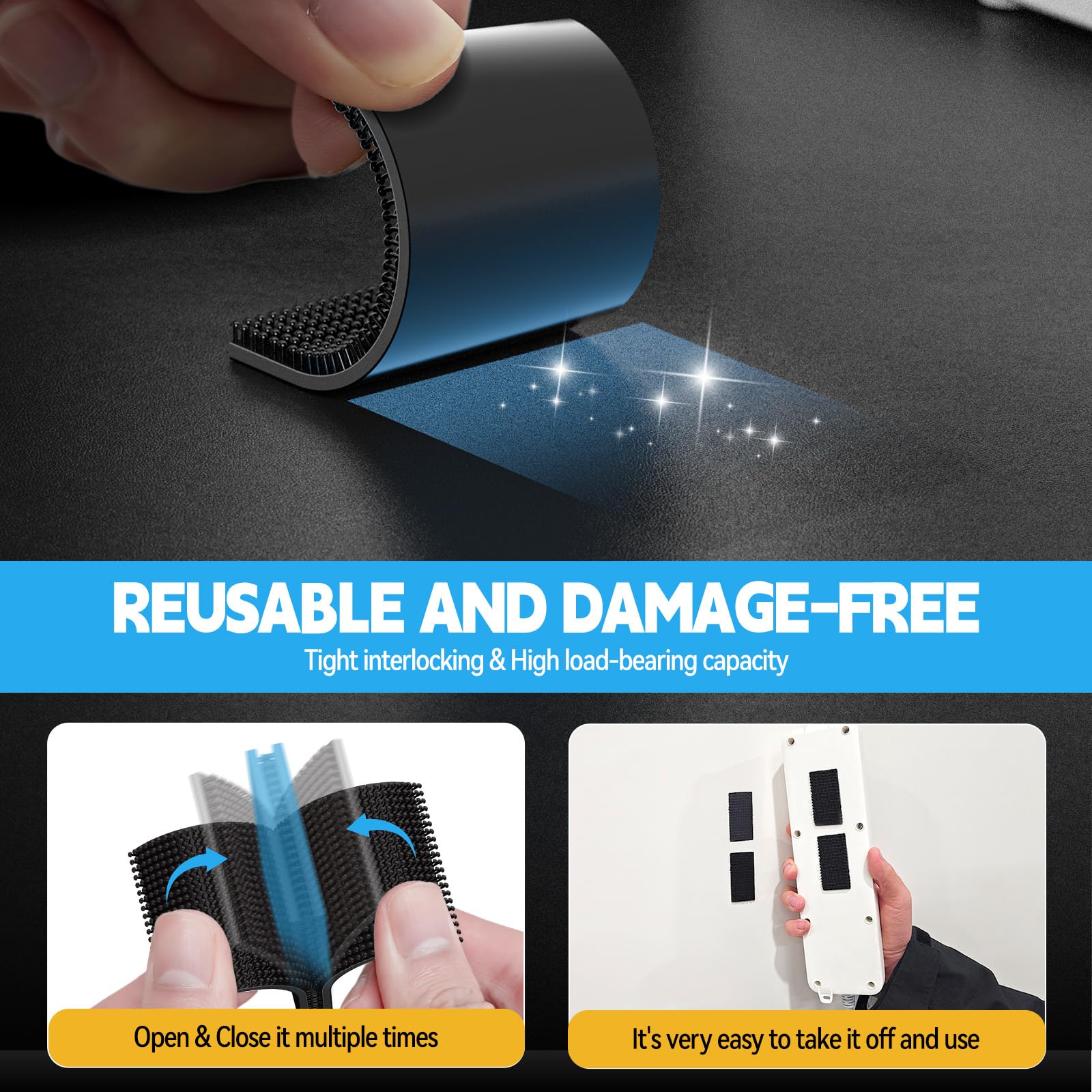 PHIXBEAR 16 Pcs Dual Lock Reusable Double Sided Tape Fasteners Made of 3M, Heavy-Duty EZ Pass/IPass/IZoom/SunPass Mounting Strips Waterproof and Heat-Resistant for Indoor and Outdoor Use, 1in x 2in