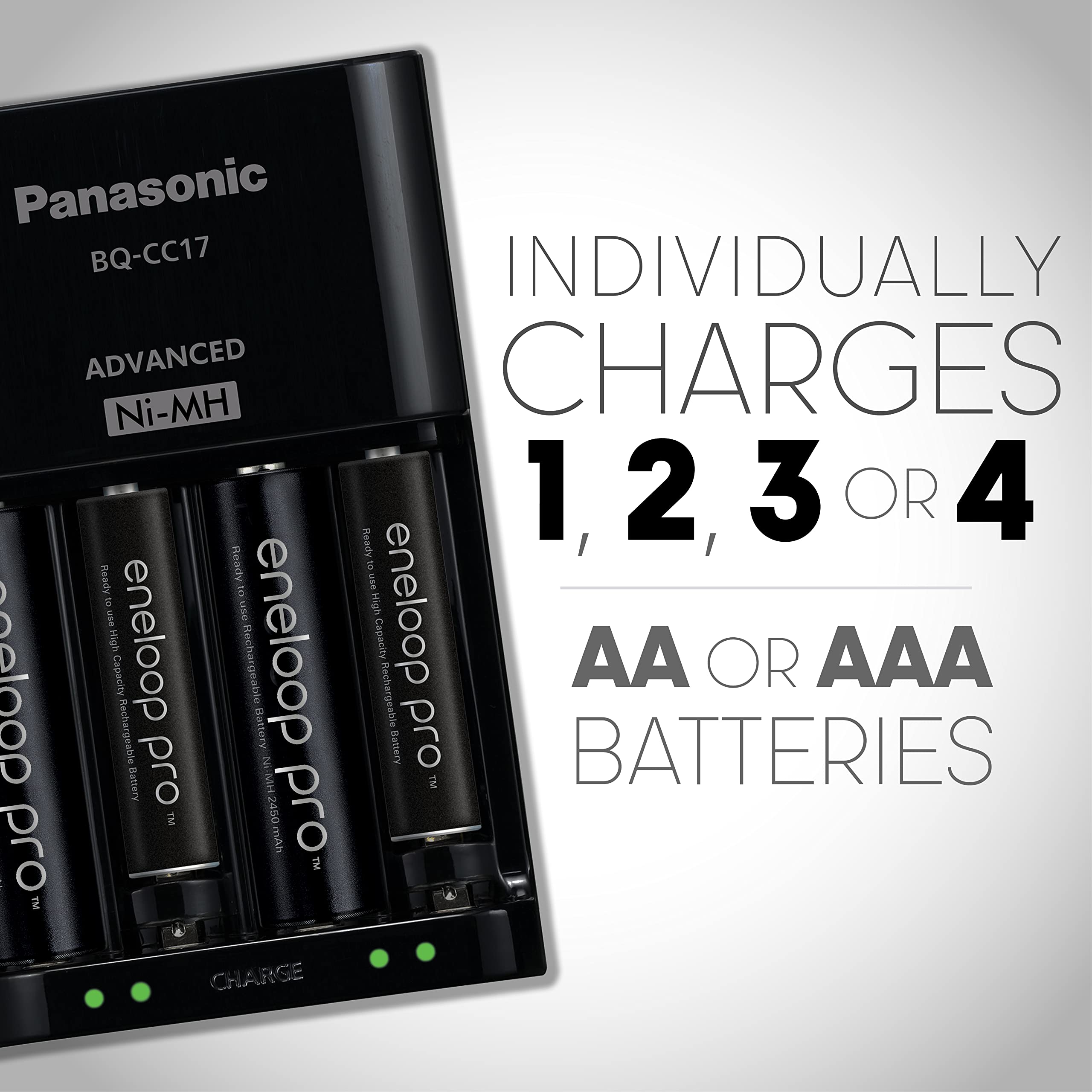 Panasonic BQ-CC17KSBA eneloop Advanced Individual Battery Charger with 4 LED Charge Indicator Lights, Black