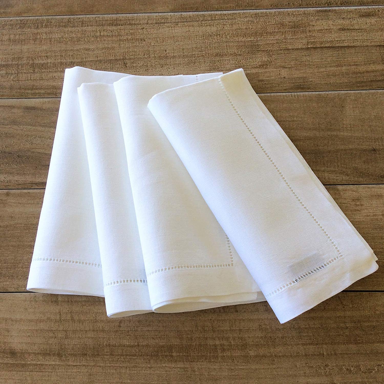 White Linen Hem Stitch Dinner Napkins - Set of 12 20"x20"-Ladder Hem Stitch 100% Linen Cloth Napkins-Super Value Bulk 12 Pack