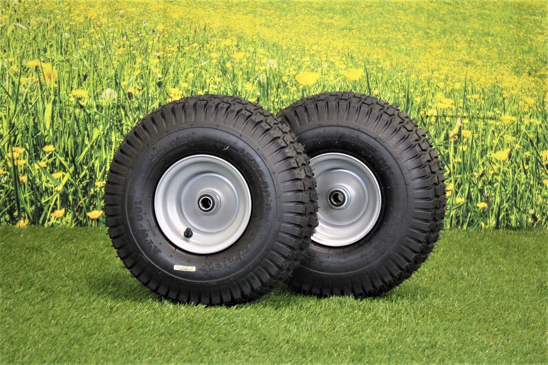 Antego Tire & Wheel (Set of 2) 15x6.00-6 Tire and Wheel Assemblies, ATW-001, 4 Ply Turf Tires, .75" Precision Ball Bearings, Poulan/Husqvarna Mower Front Tires, and Honda Lawn Mower Tires 15x6.00-6