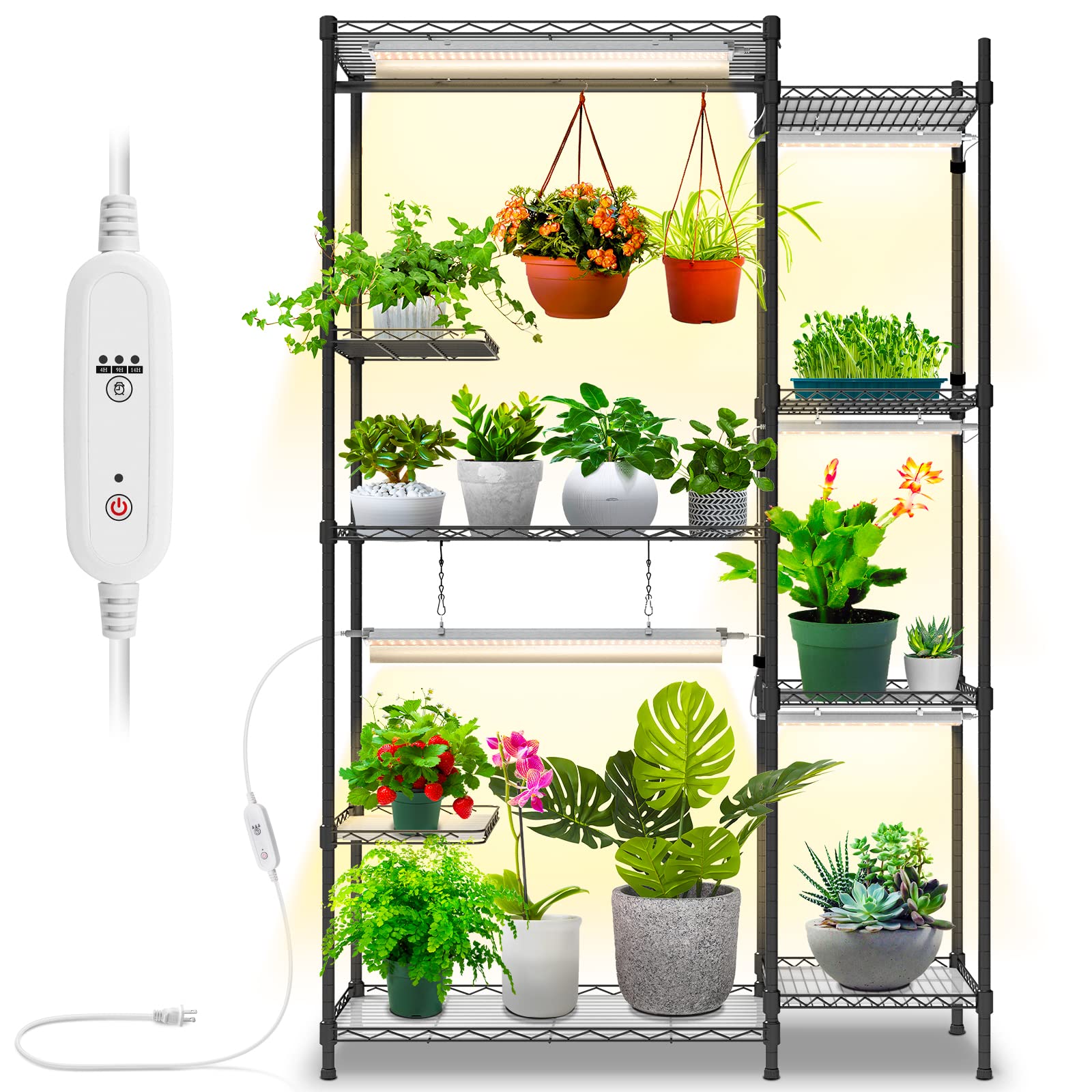 Bstrip Plant Shelf with Grow Lights, Grow Light Shelf with 78W T5 Full Spectrum Grow Light , Plant Stand with Grow Light , Color Change Plant Light with Timer (41.4" L x 13.8" W x 63" H)