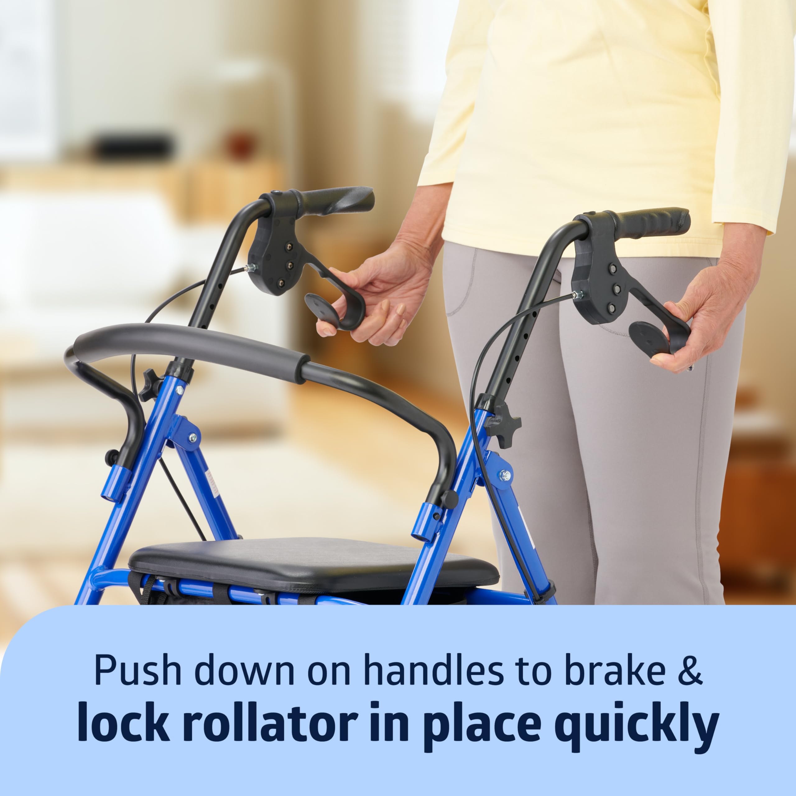 Medline Steel Rollator Walker for Adult Mobility Impairment, Blue, 350 lb. Weight Capacity, 8” Wheels, Foldable, Adjustable Handles, Rolling Walker for Seniors