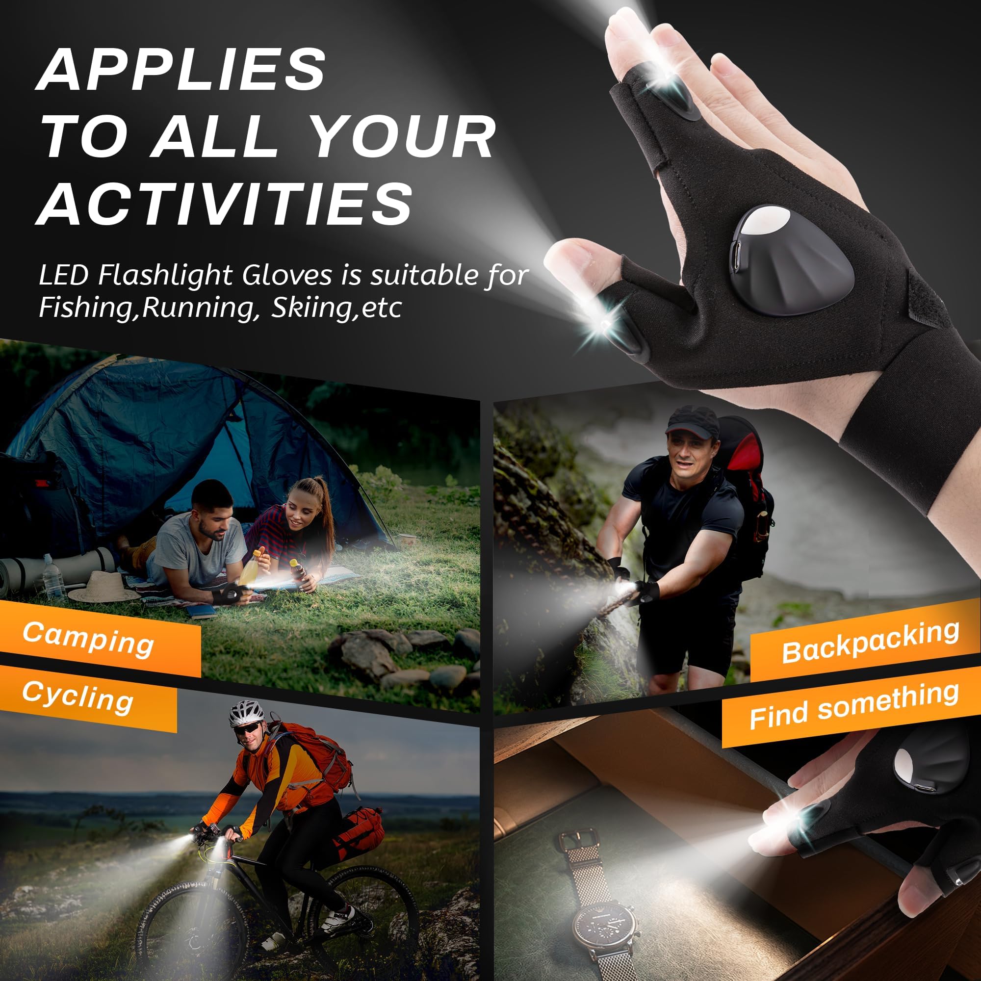 KOOPOOL Father's Day Gifts for Dad Husband Boyfriend, 1st Father Day Gift Ideas from Kid Daughter Son Wife, Finger Lights for Men, LED Light Gloves, Rechargeable Flashlight Glove