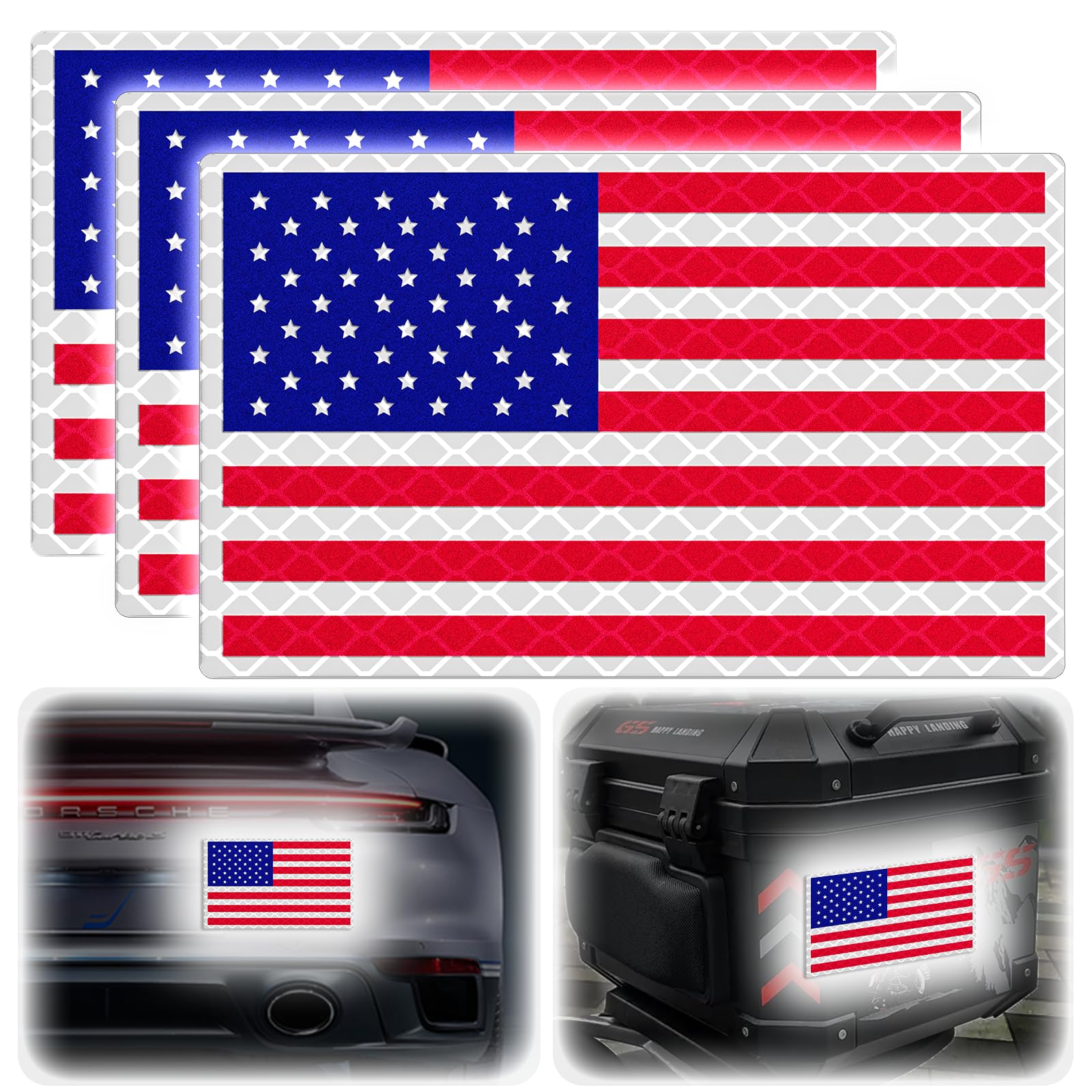 PHIXBEAR American Flag Stickers, Made of 3M DG3, Decals Reflective at Night, Sunscreen Non-Fading, for Cars, Motorcycles, and Mailboxes, Show Your Patriotism and Sense of Justice, 5x3 in (3 Pieces)