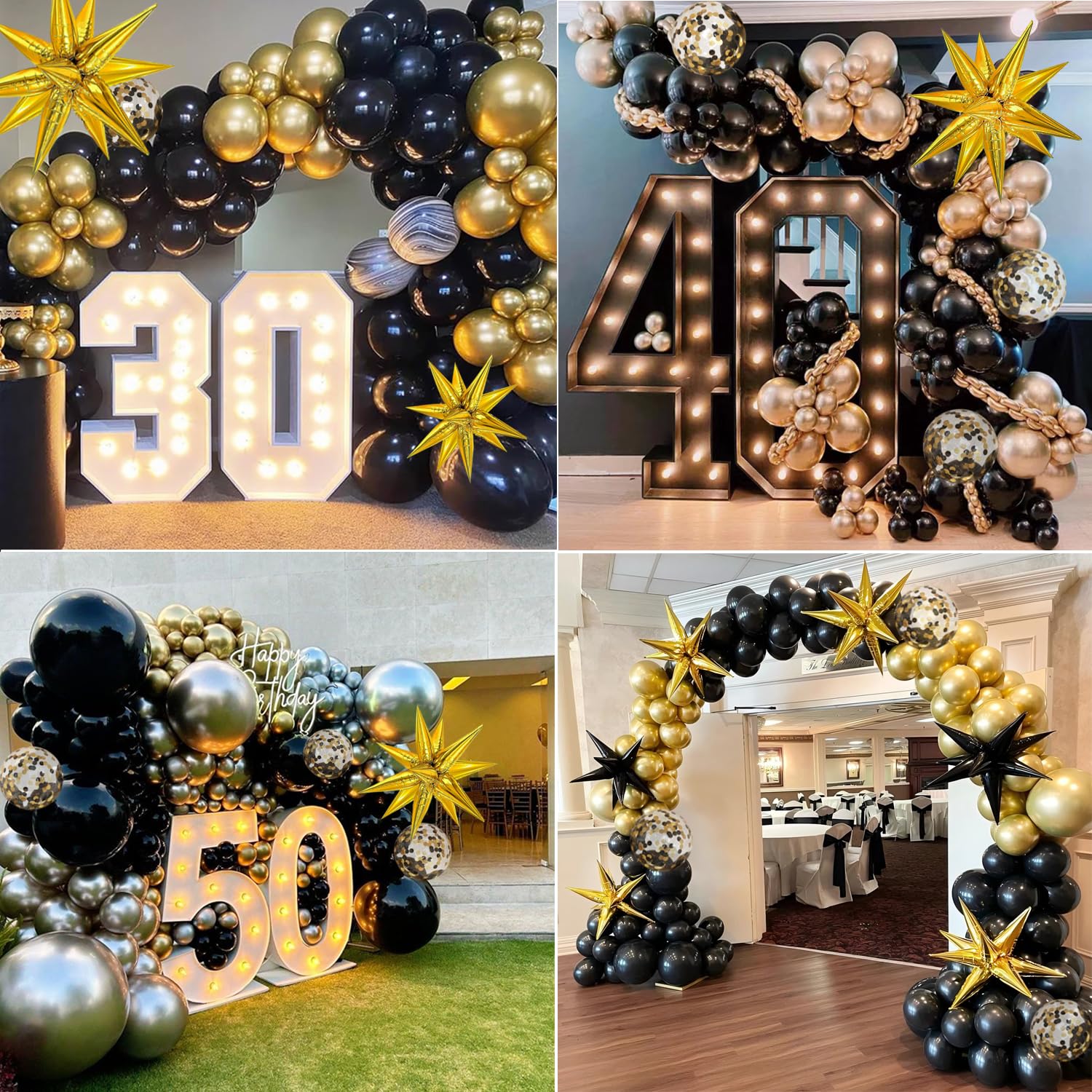 KARLURE Black and Gold Balloons Garland Arch Kit, Black Gold Confetti Balloons for Birthday Party Retirement Bachelorette Wedding Halloween Christmas New Year's Eve Anniversary Decorations