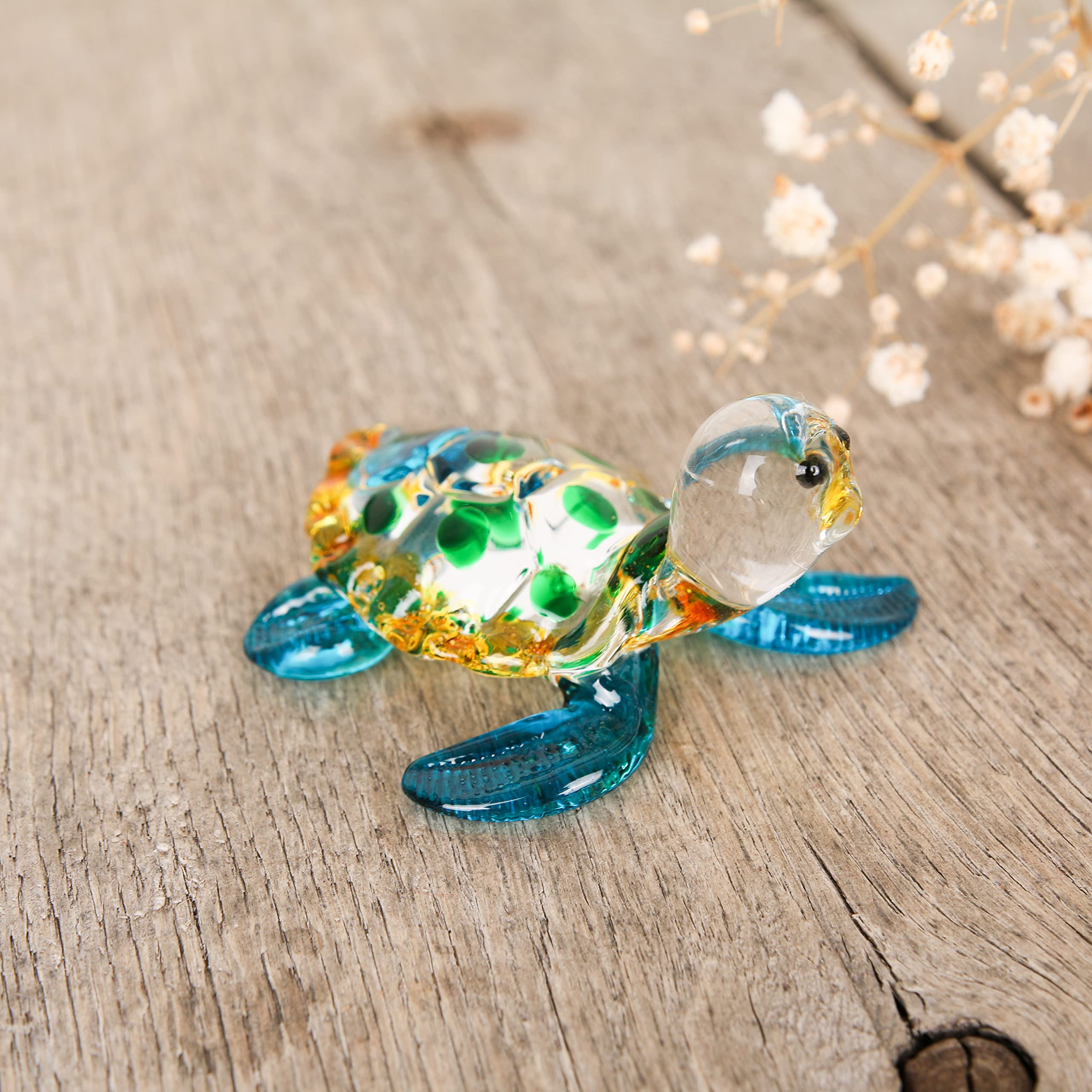 Hand Blown Art Glass,Sea Turtle Miniature Animals Collection, Dollhouse Miniatures,Turtle Art Glass Blown.(N0053)