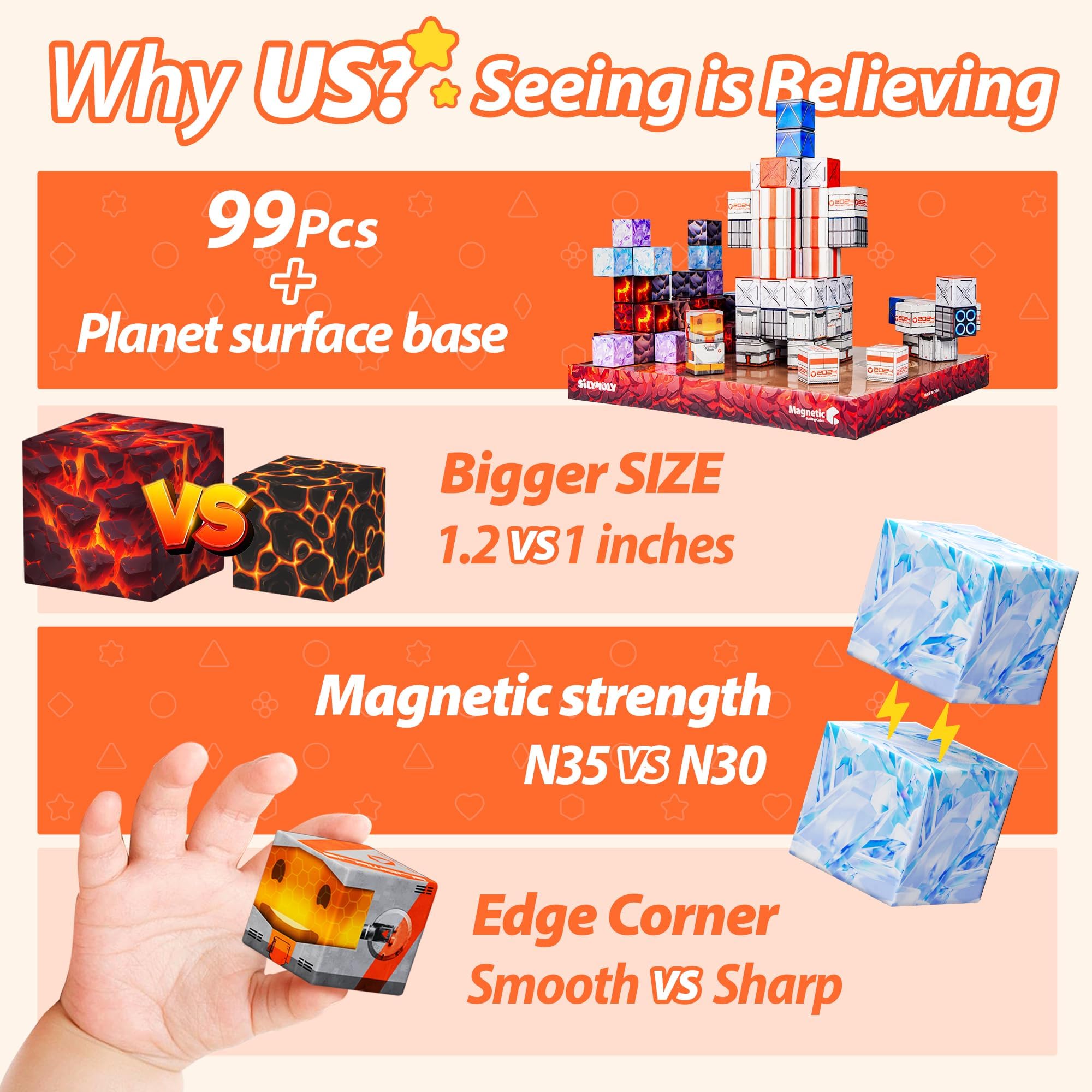 Magnetic Blocks 1.2 inches Space Exploration Editon Build Mine Magnet World Set STEM Building Toy Sensory Gift for Kids Toddler Toys for Boys Girls 3+ 4+ 5+ 3D puzzle Magnetic block 3.85 pounds 99pcs