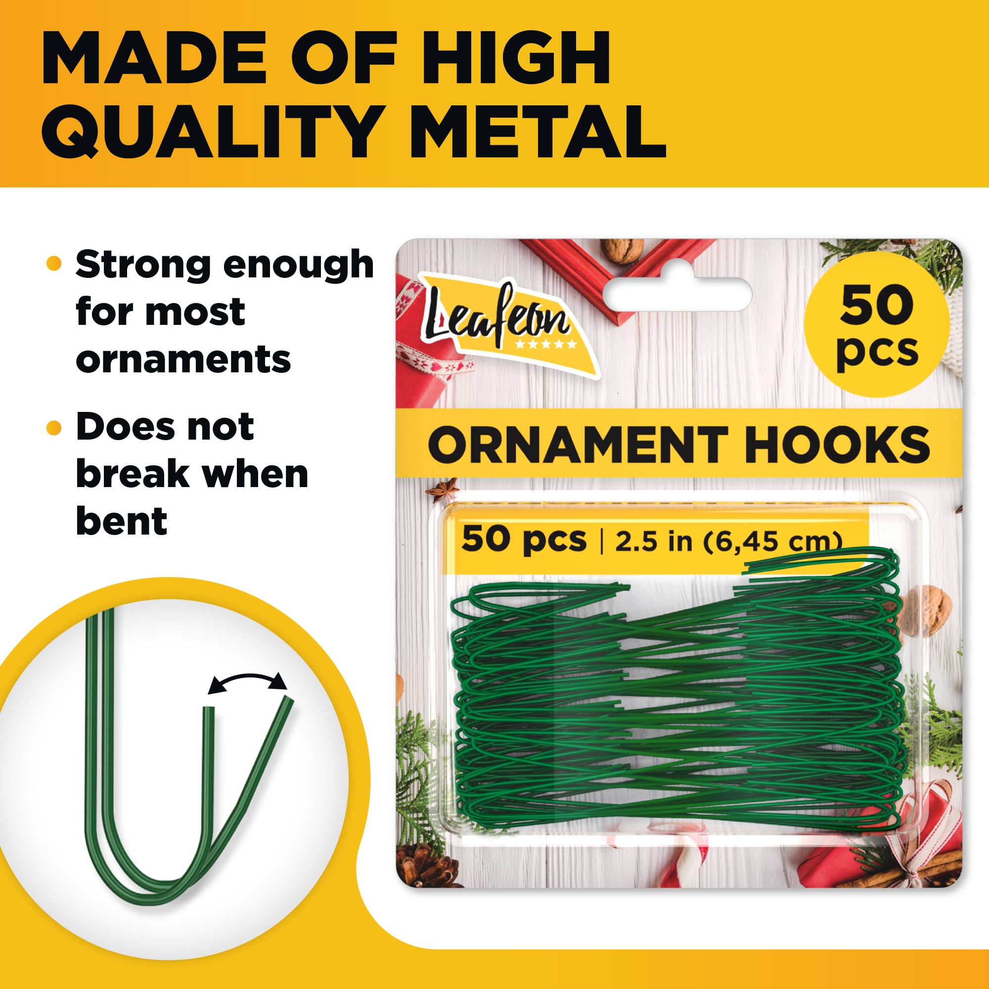 Leafeon 50 Pack Christmas Ornament Hooks ā Essential Christmas Ornament Hangers ā Great Ornament Hooks for Christmas Tree Decoration (Green)