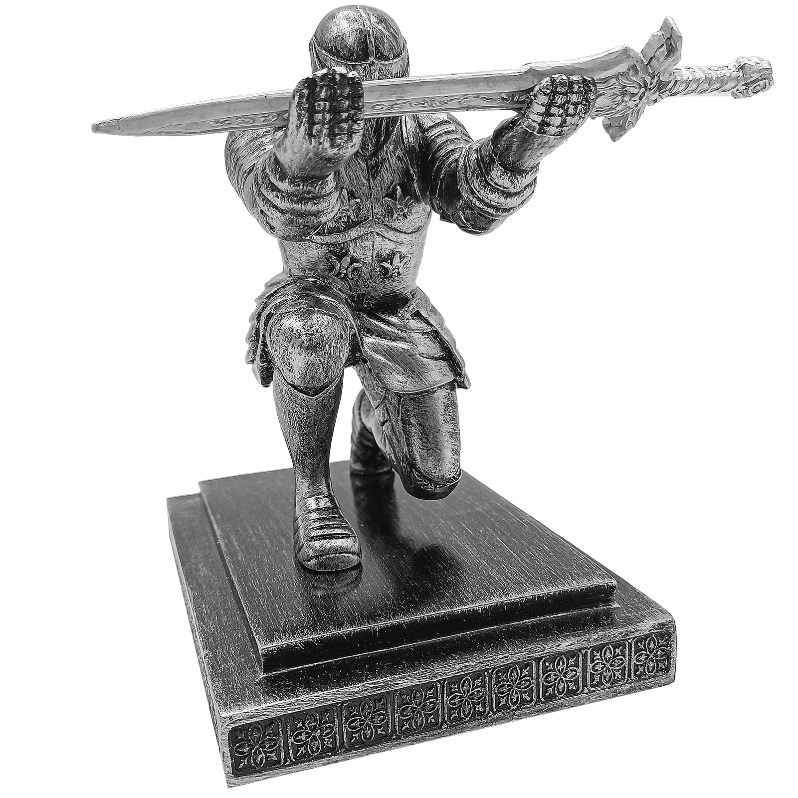 Hoypeyfiy Knight Pen Holder,Knights Pen Stand with Magnet Sword,Executive Pen Stand,Resin Soldier Pen Holder for Office,Home,Desk Decor,Holiday Present (Silver)