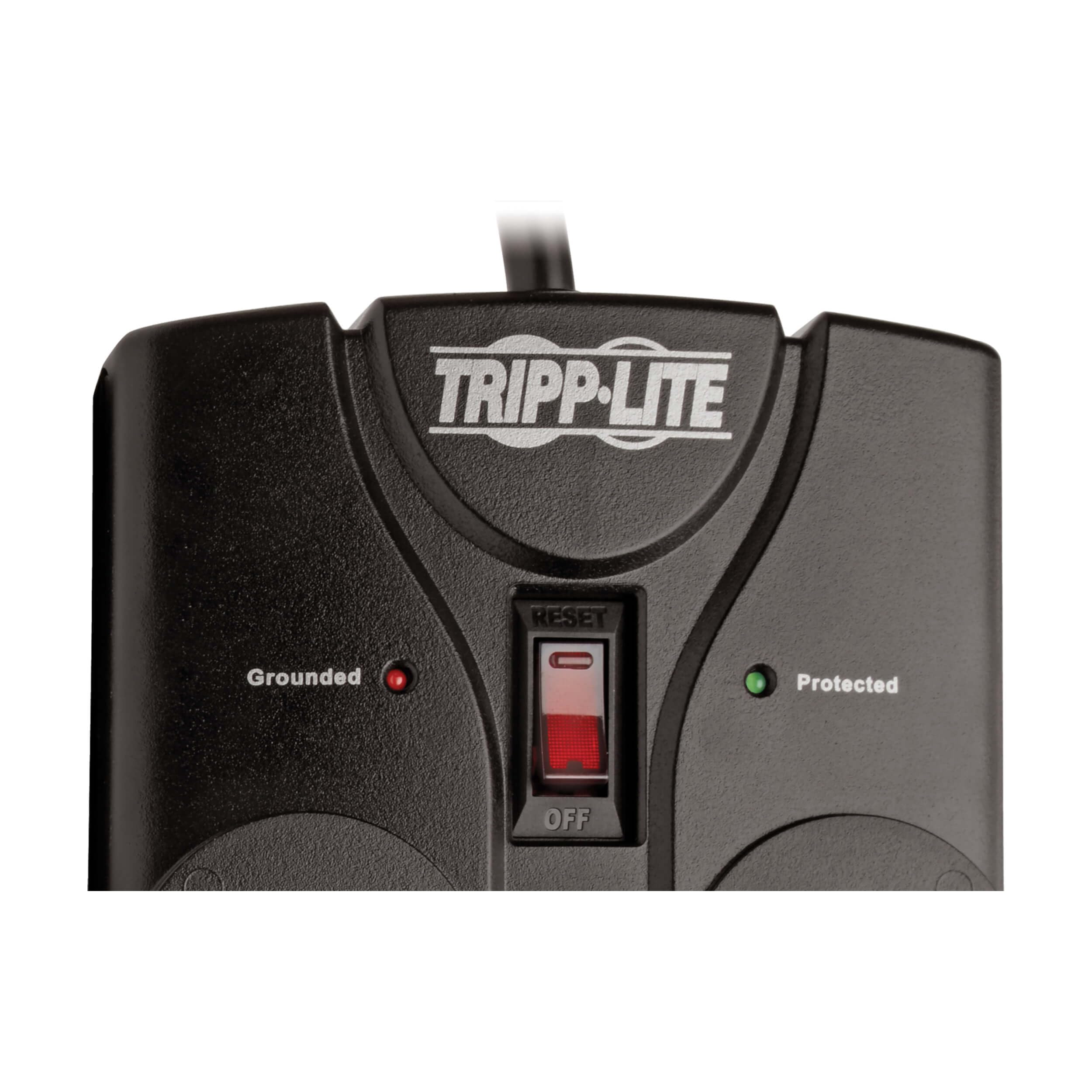 Tripp Lite TLP808B 8 Outlet Surge Protector Power Strip, 8ft Cord Right Angle Plug, Black, Lifetime Insurance