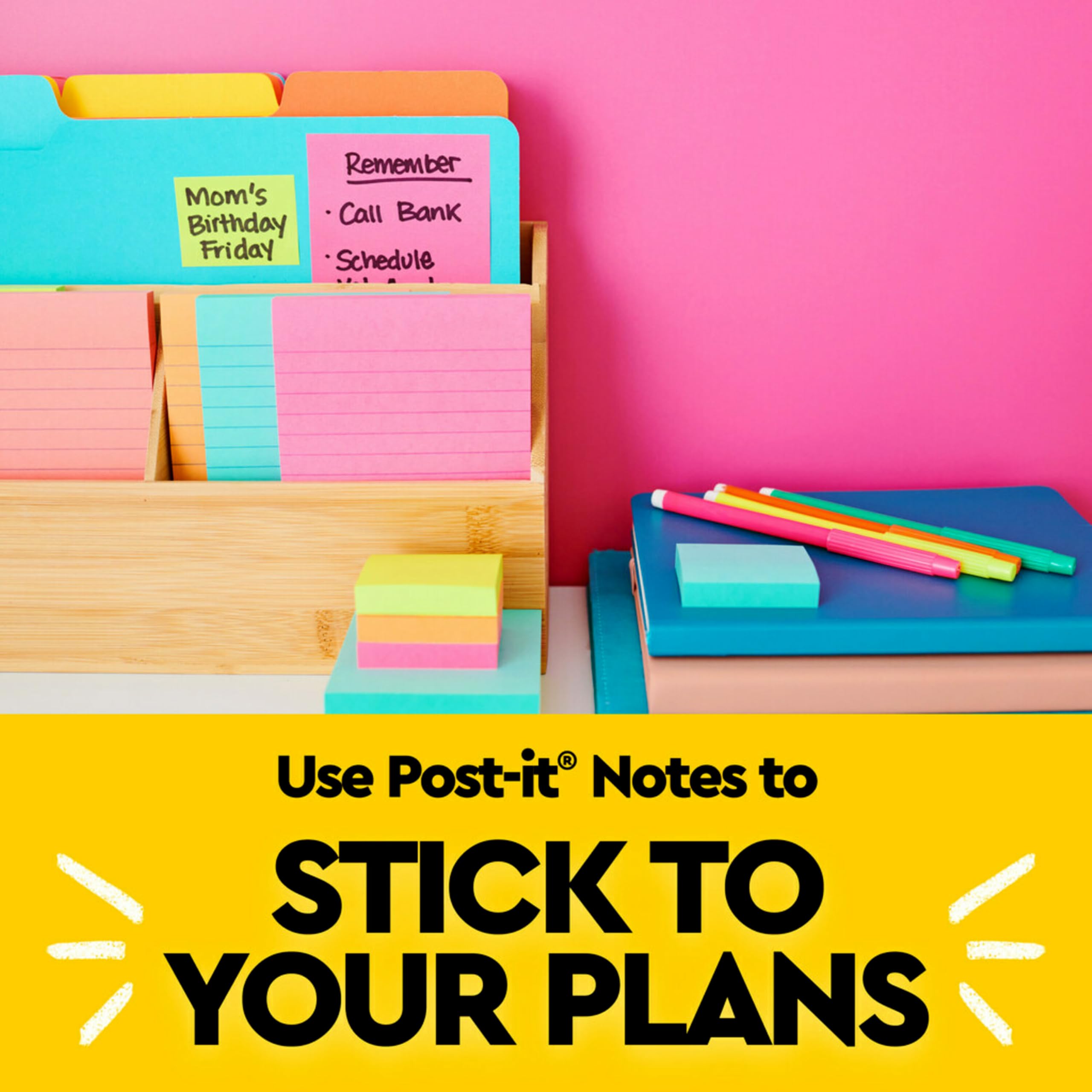 Post-it Notes 3x3 in, 14 Pads, America's’s #1 Favorite Sticky Notes, Yellow and Brights, Clean Removal, Recyclable (654-14YWM)