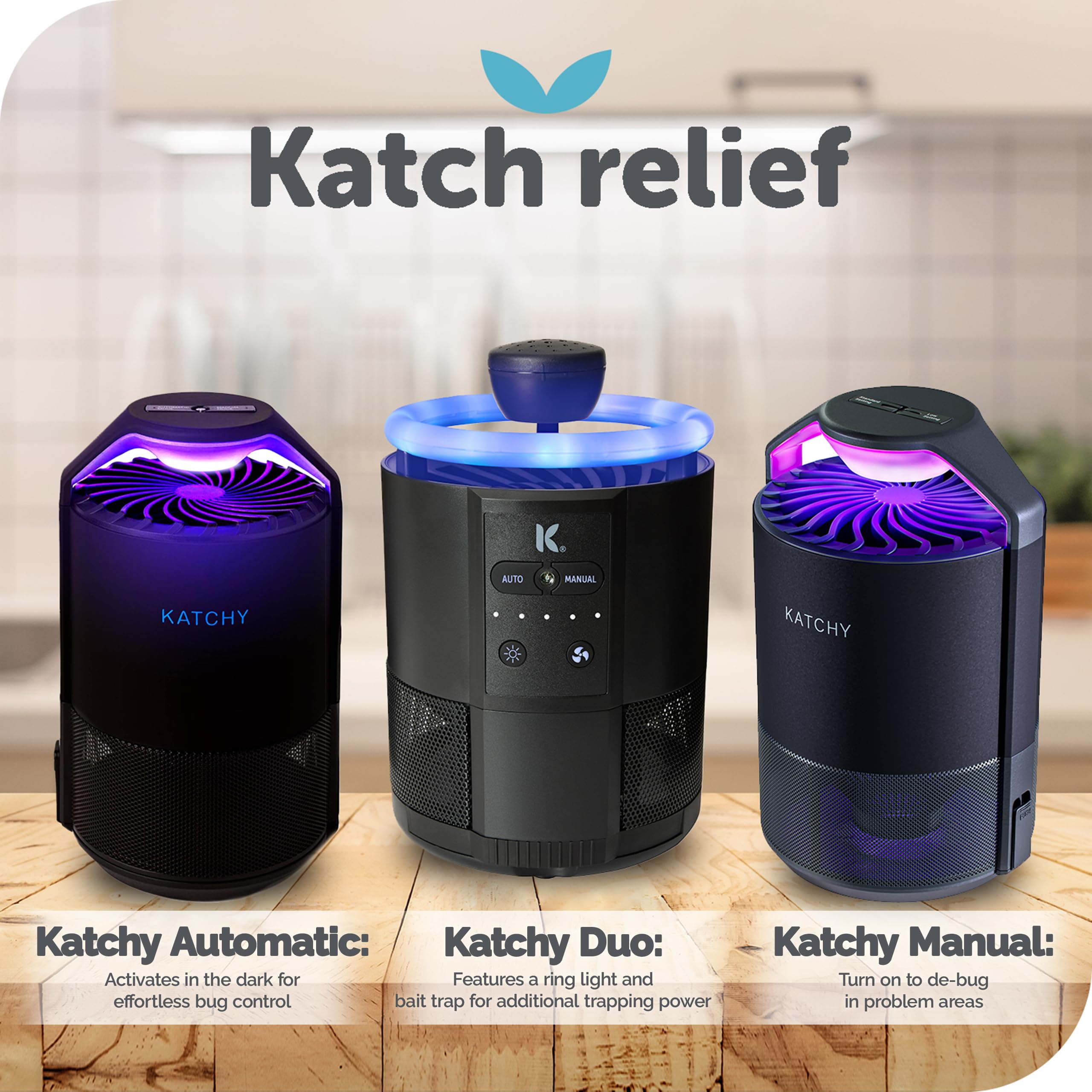 Katchy Midnight - Indoor Insect Trap with Automatic Setting - Fan Powered with UV Light - Fruit Fly Traps for Indoors - for Fruit Flies, Gnats, Mosquitoes, Moths