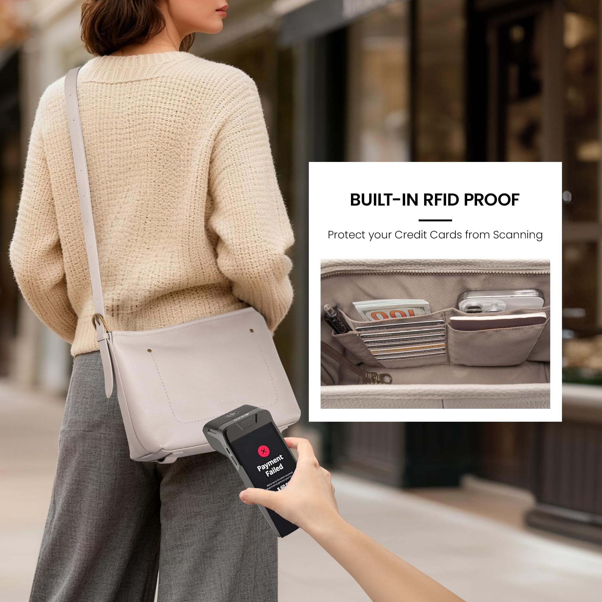 befen Genuine Leather Purse for Women Medium Size RFID Crossbody Bags for Women Travel Soft Real Leather Hobo Bags with 7 Card Slots Designer Shoulder Handbag with Adjustable Strap for Everyday, Gray