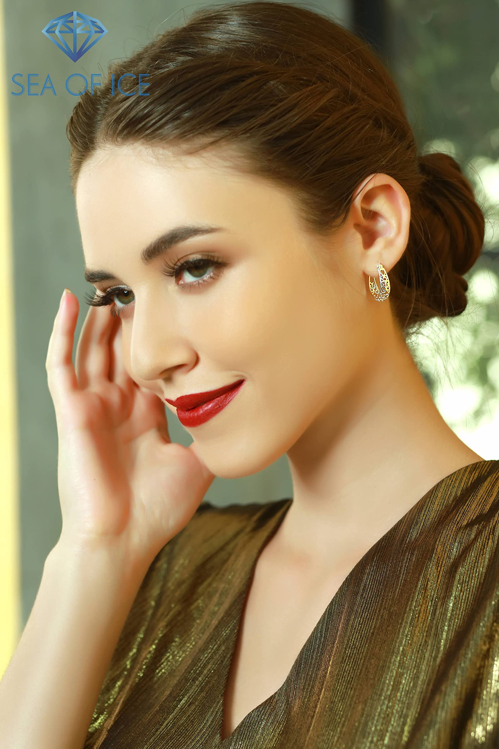 Silver Hoop Earrings for Women Girls - Oval Filigree Trendy Fashion Hoop Earrings – Sterling Silver Earrings for Women Girls Gift Holiday