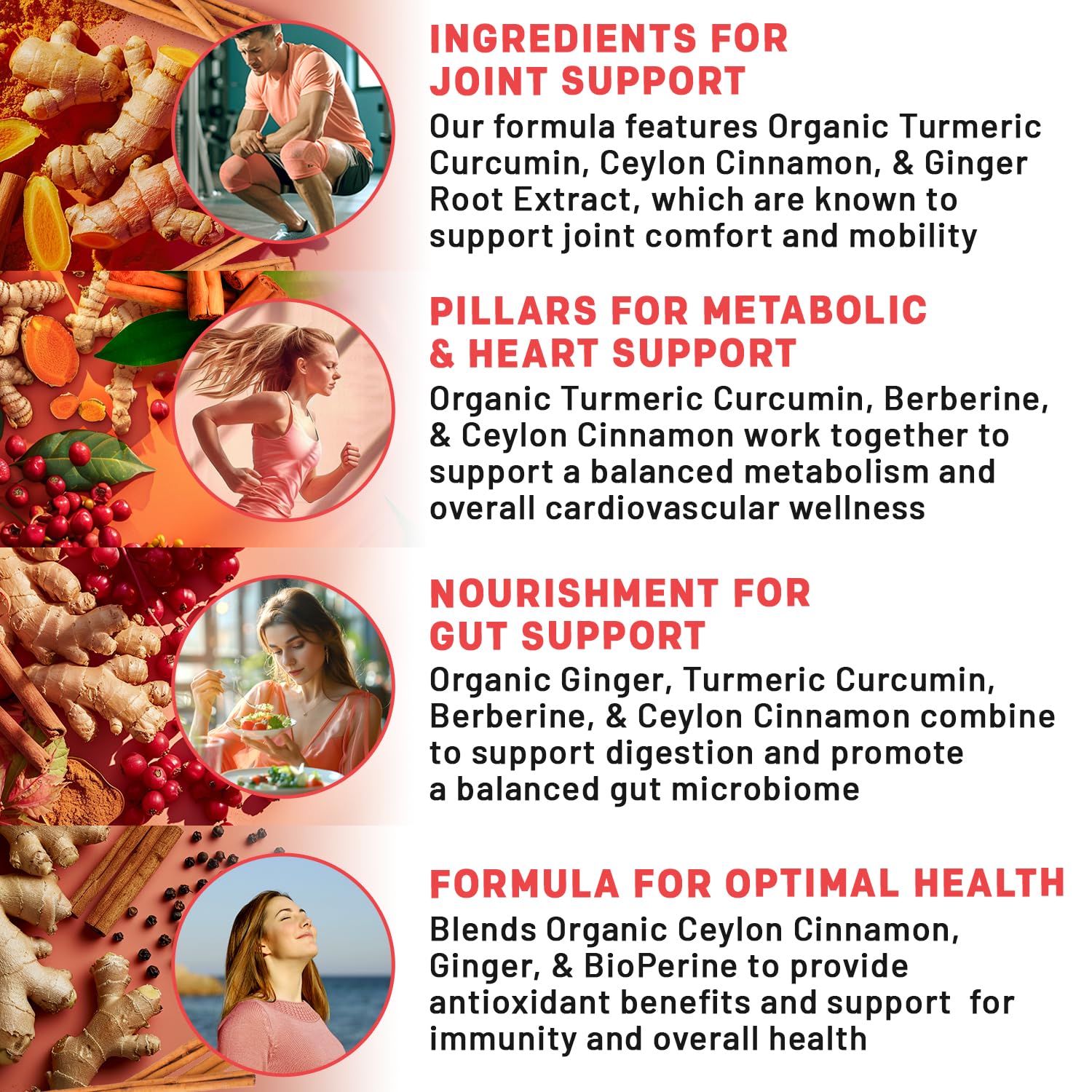 5-in-1 Organic Turmeric Curcumin Supplement (4210mg) with Berberine, Ceylon Cinnamon Bioperine and Ginger Supplements for Joint, Heart, Gut, & Metabolic Support (120 ct)