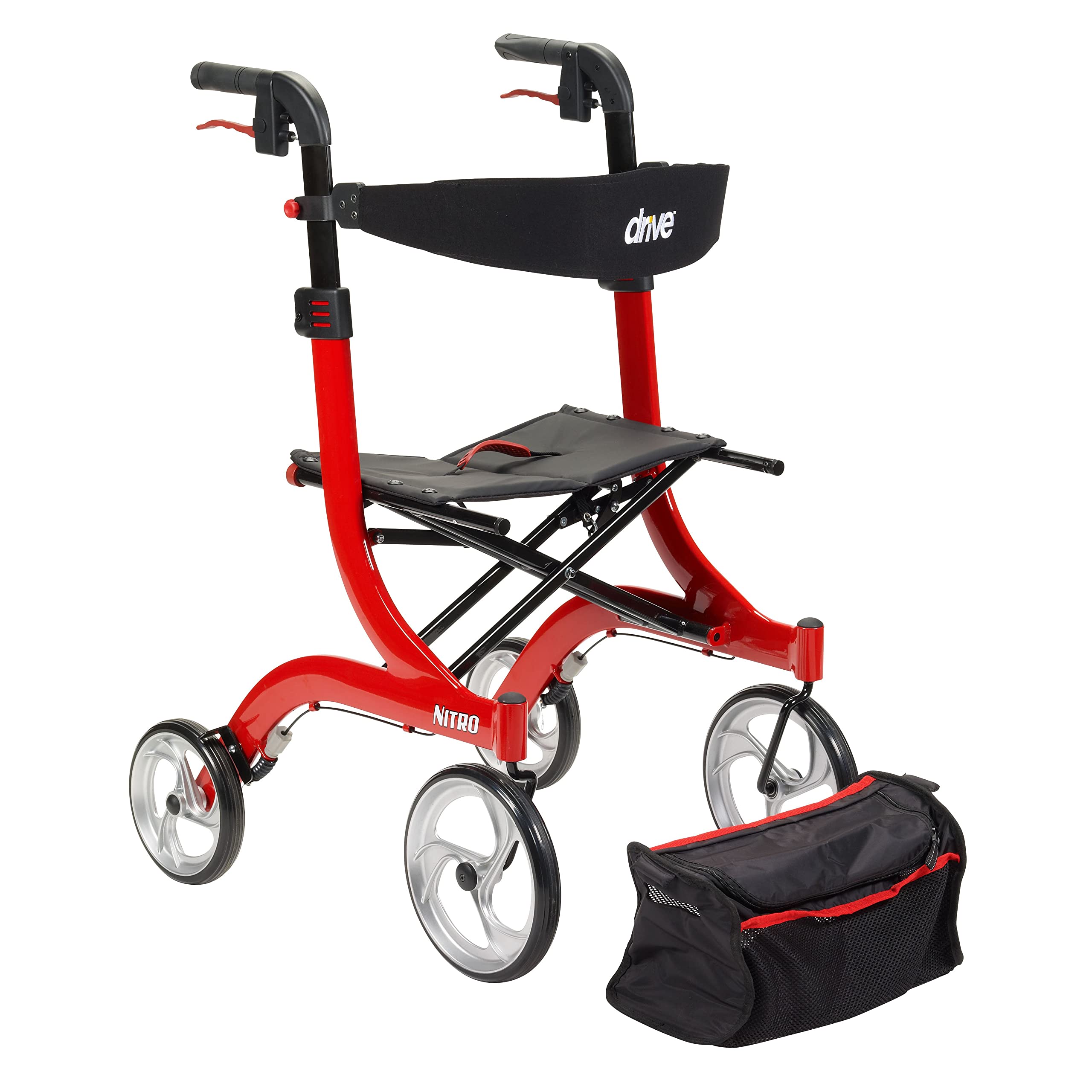 Drive Medical RTL10266 Nitro Euro-Style 4-Wheel Rollator Walker With Seat, Red