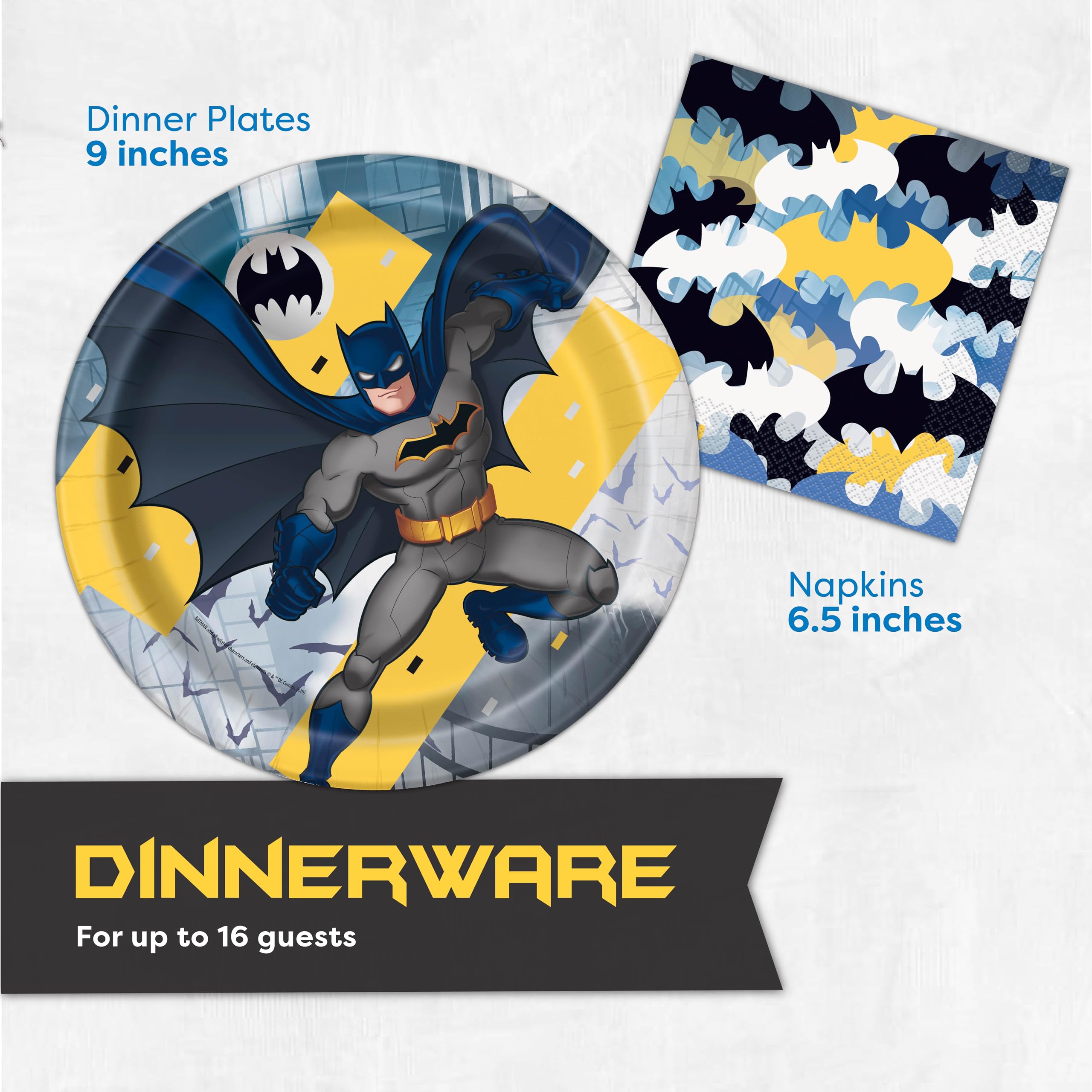 Unique Batman Birthday Party Supplies | Batman Party Decorations | With Banner, Table Cover, Masks, Plates, Napkins, Button | For 16 Guests