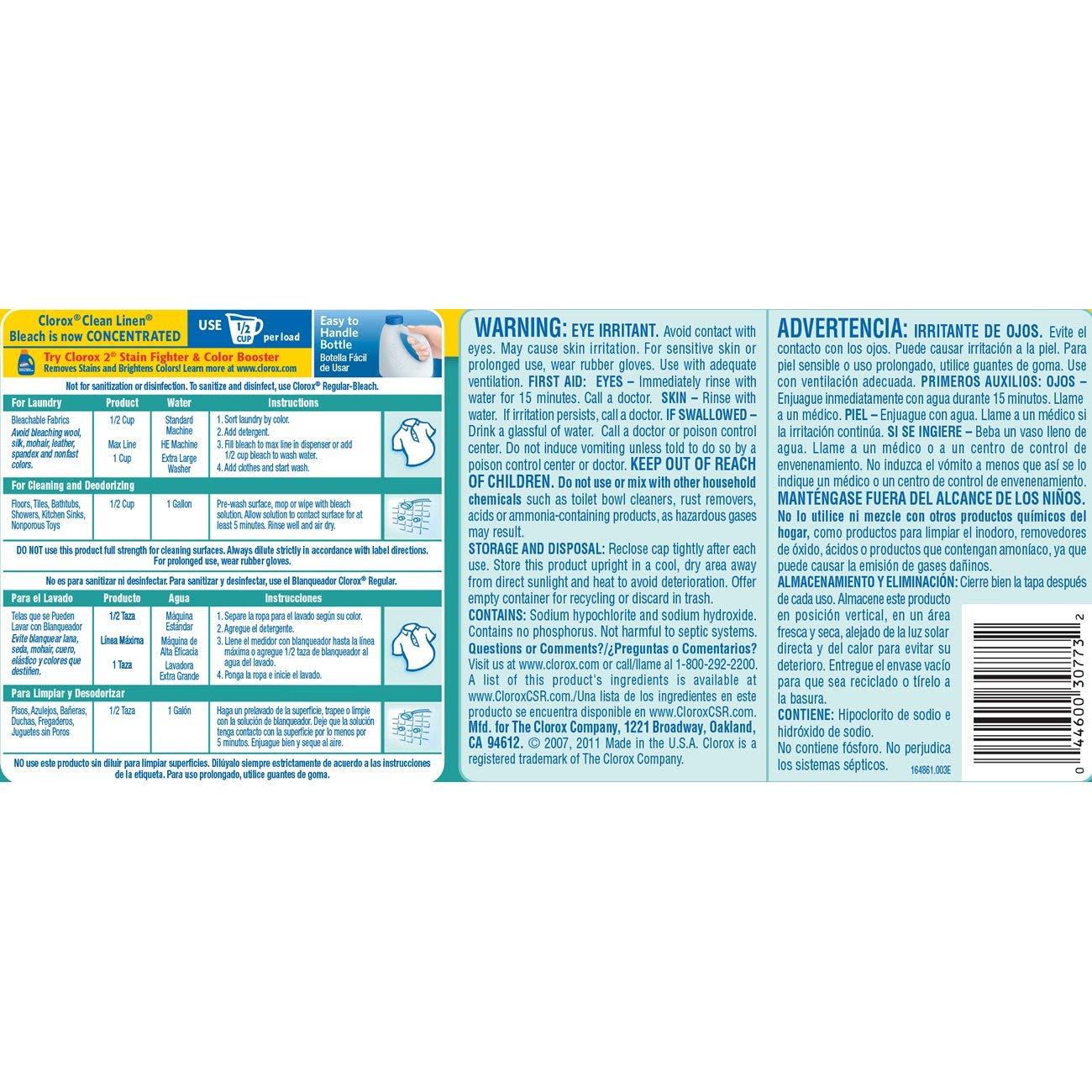 Clorox Splash-Less Bleach, Clean Linen Scent, 55 Ounces, Pack of Two (110 Ounces Total)