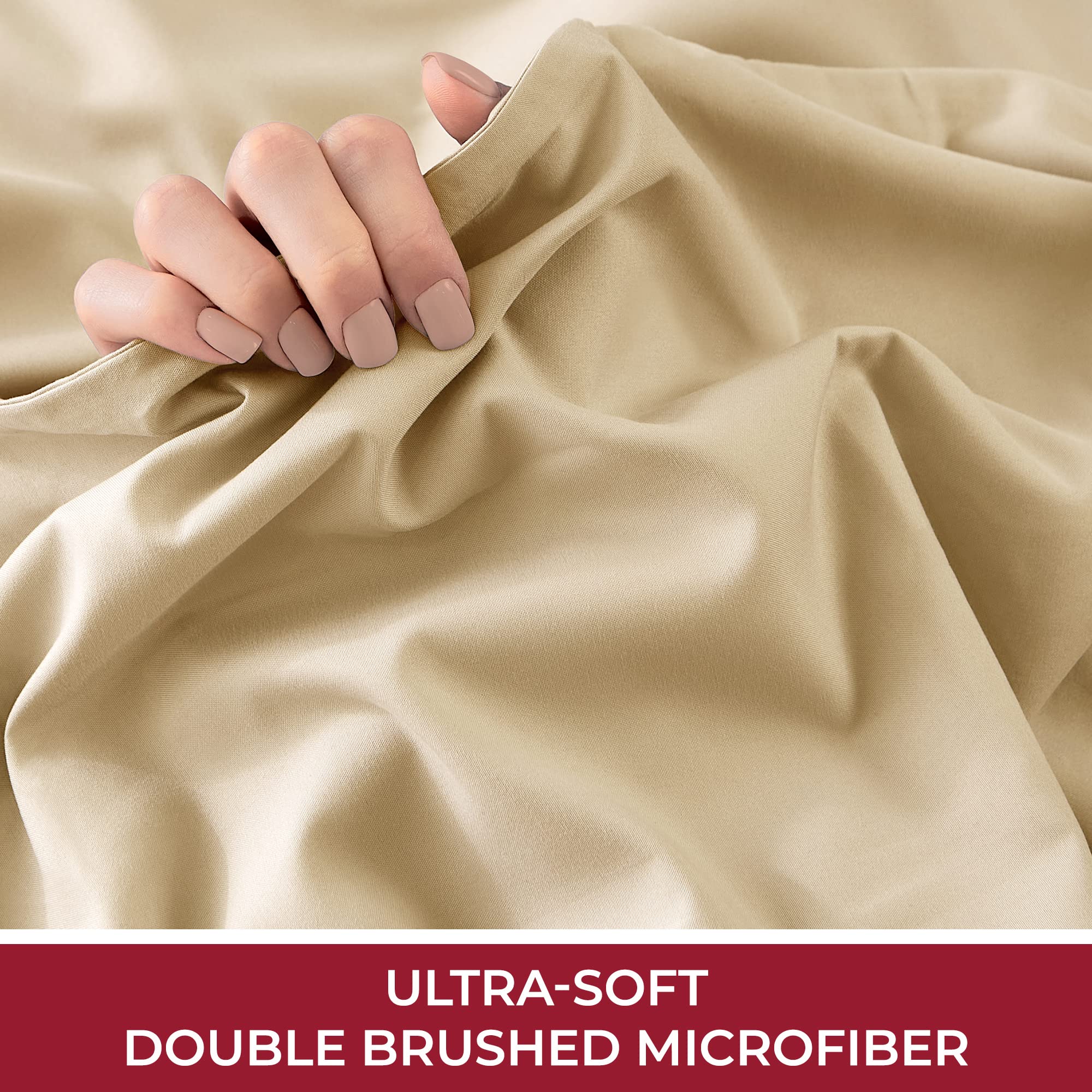 Mellanni Extra Deep Pocket King Fitted Sheet - Iconic Collection Bedding Sheets with up to 21 inch Deep Pocket - Soft & Cooling - Fade & Stain Resistant - 1 PC (King, Beige)