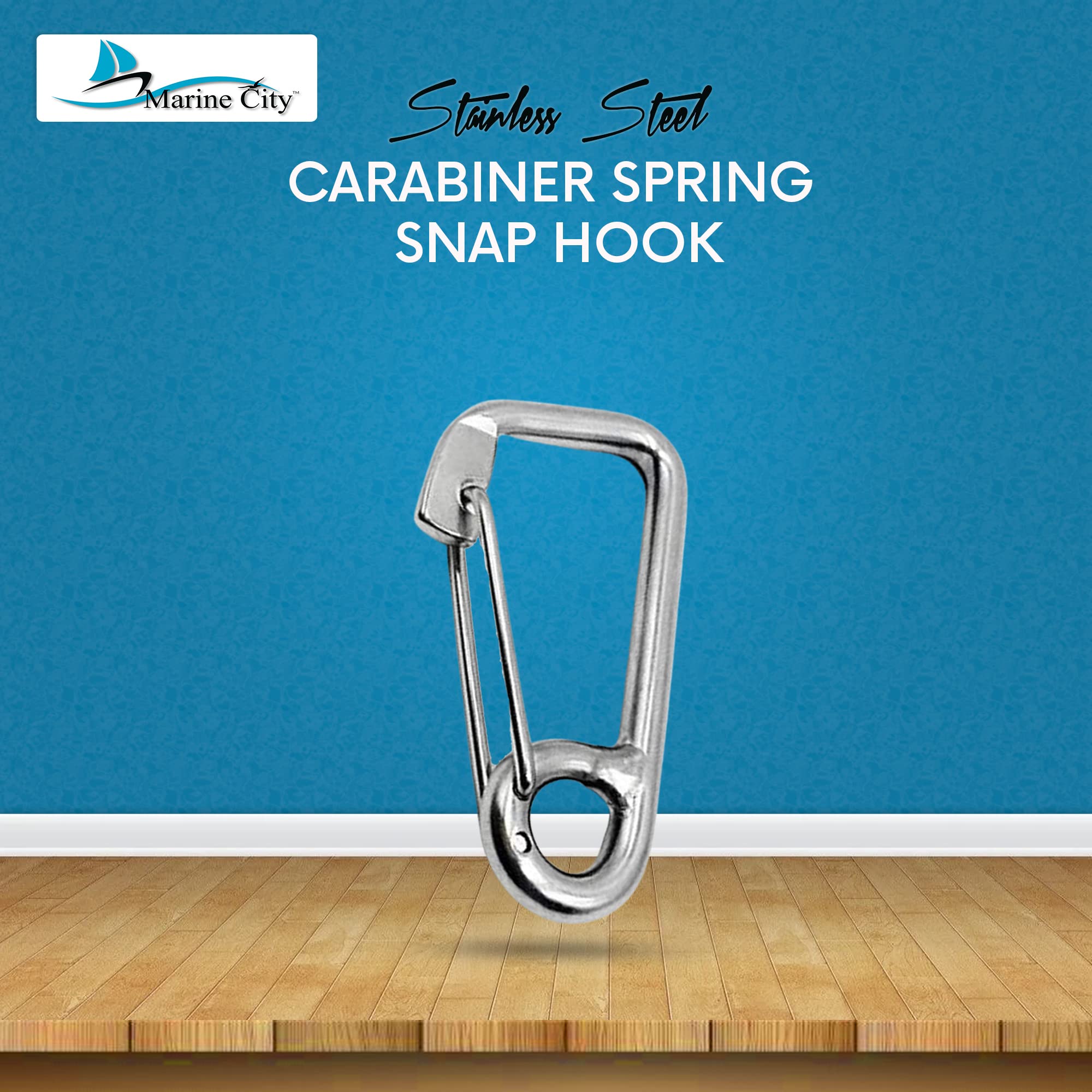 MARINE CITY 316 Grade Stainless Steel Carabiner Spring Snap Hook with Ring 2 Inches for Climbing – Fishing – Hiking (Pack of 1)