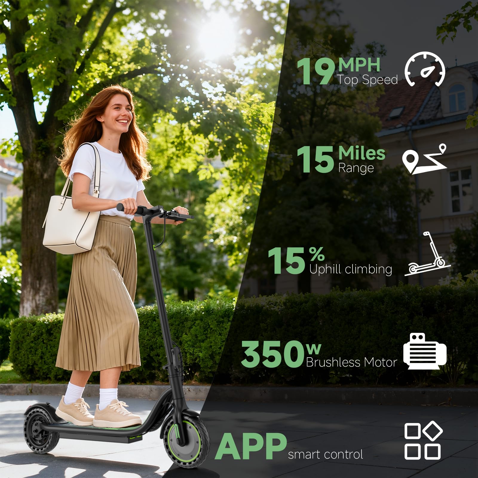 WERHY Electric Scooter, 350W/500W Powerful Motor, 19/22 MPH Max Speed, 15/23 Miles Range, Lightweight Foldable Kick Scooter with Dual Braking Systems, Smart APP