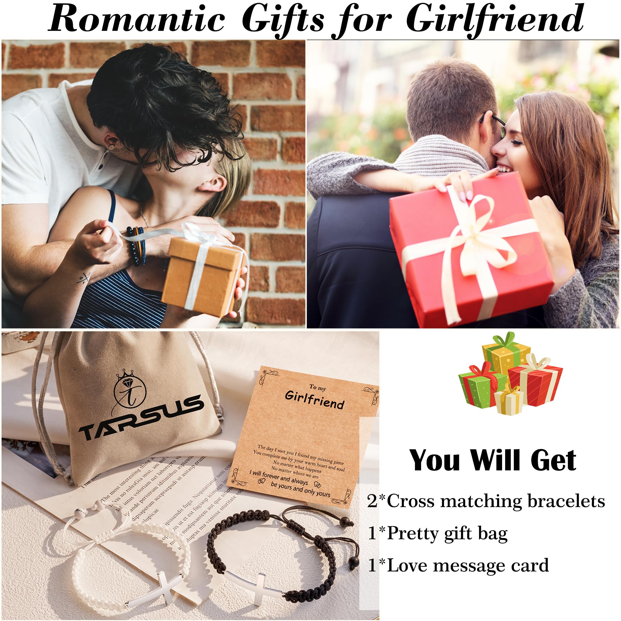 Tarsus Gifts for Girlfriend, Girlfriend Valentines Day Gifts for Her, Girlfriend Birthday Gifts Cross Couples Bracelets Christmas Anniversary Girlfriend Gifts Ideas