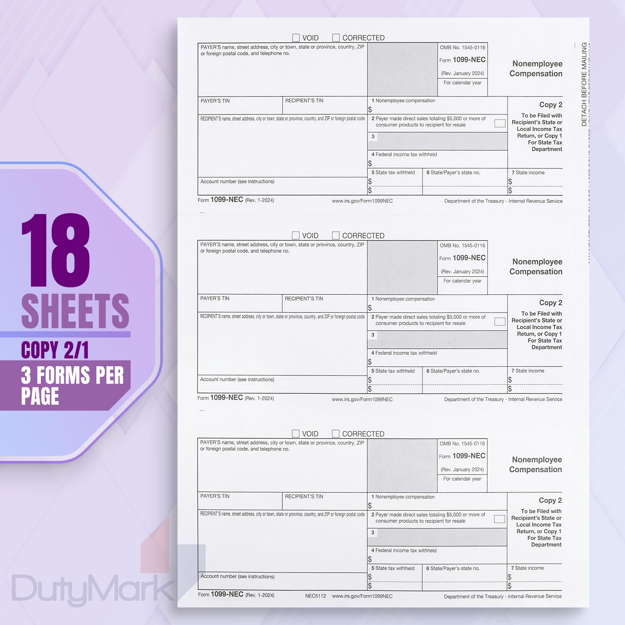 1099 1099 NEC Forms 2024, 4 Part 25 Vendor Kit of Laser Forms, Compatible with QuickBooks and Accounting, 25 Pack, Software and Envelopes NOT Included, Made in The USA